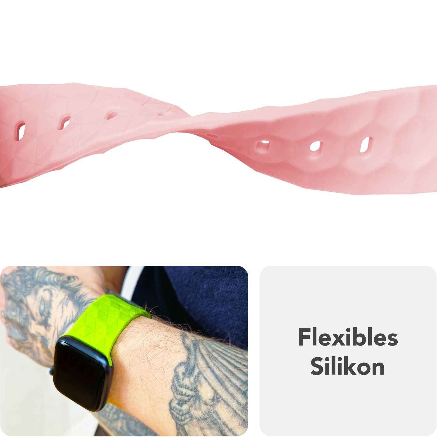 NALIA Hexion Armband für Apple Watch Series Ultra/SE/10/9/8/7/6/5/4/3/2/1, Gehäusegröße 42/44/45/46/49mm, Silikon Loop Sportarmband mit Steck-Pin & im Hexagon Design