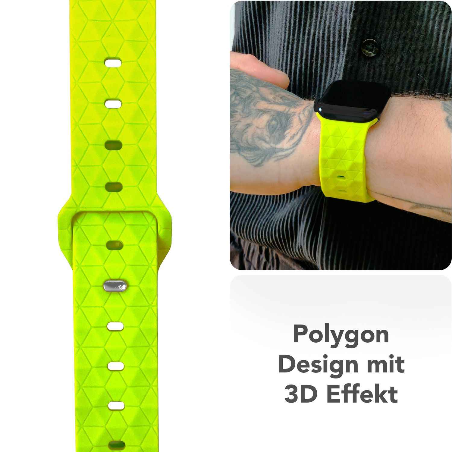 NALIA Hexion Armband für Apple Watch Series Ultra/SE/10/9/8/7/6/5/4/3/2/1, Gehäusegröße 42/44/45/46/49mm, Silikon Loop Sportarmband mit Steck-Pin & im Hexagon Design