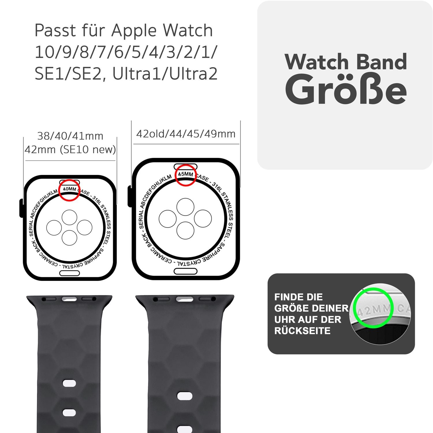 Smartwatch-Armband Silikon mit Hexagon-Struktur weiß für Apple Watch 42-49 mm