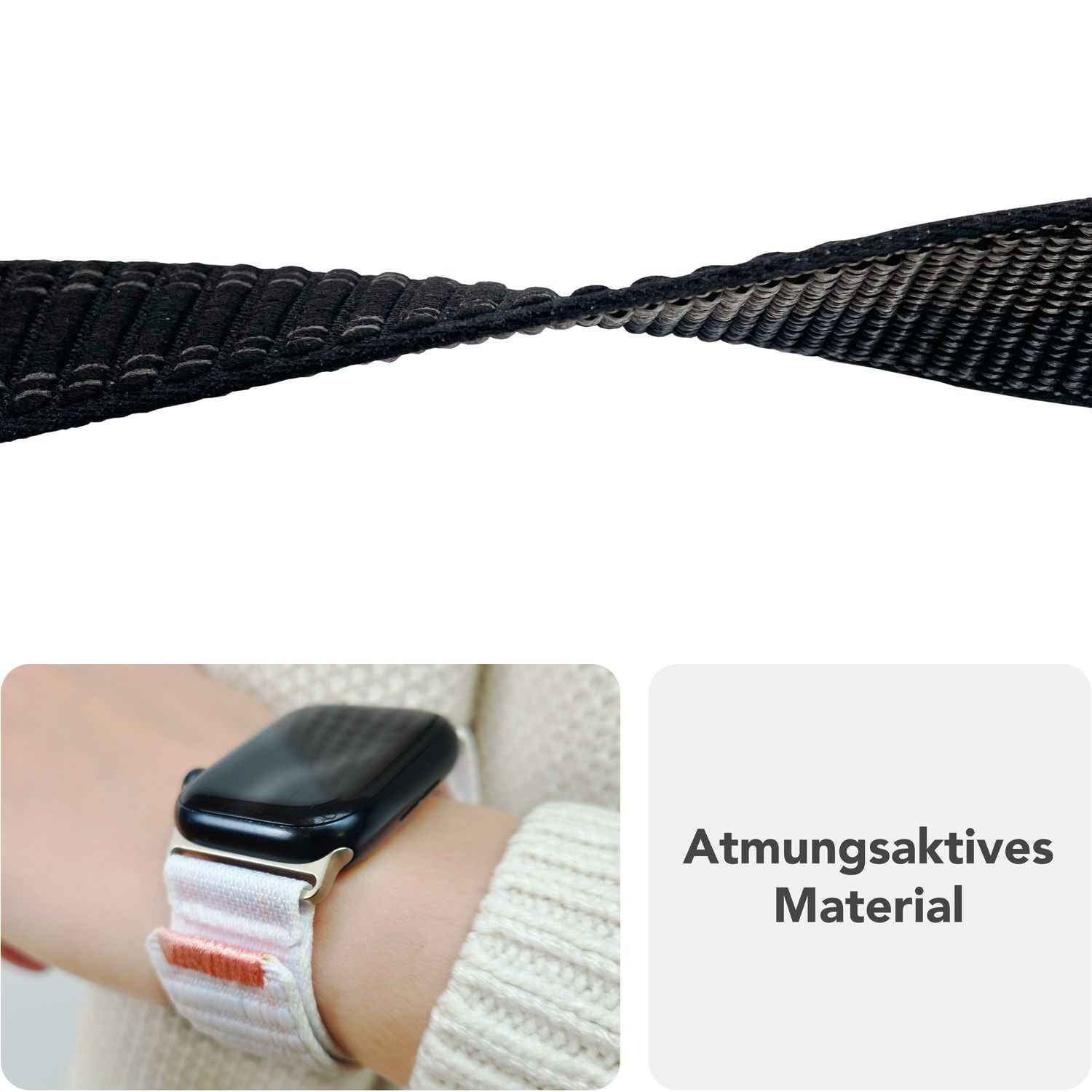 NALIA Evolv Armband für Apple Watch SE/10/9/8/7/6/5/4/3/2/1, Gehäusegröße 38/40/41/42mm, Gewebtes Stoffband Elastisches Nylon Uhrenband mit Klettverschluss