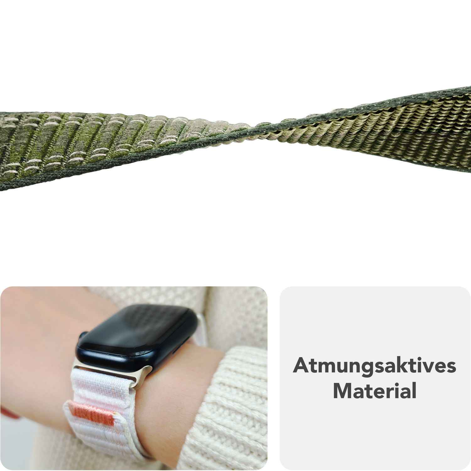 NALIA Evolv Armband für Apple Watch SE/10/9/8/7/6/5/4/3/2/1, Gehäusegröße 38/40/41/42mm, Gewebtes Stoffband Elastisches Nylon Uhrenband mit Klettverschluss