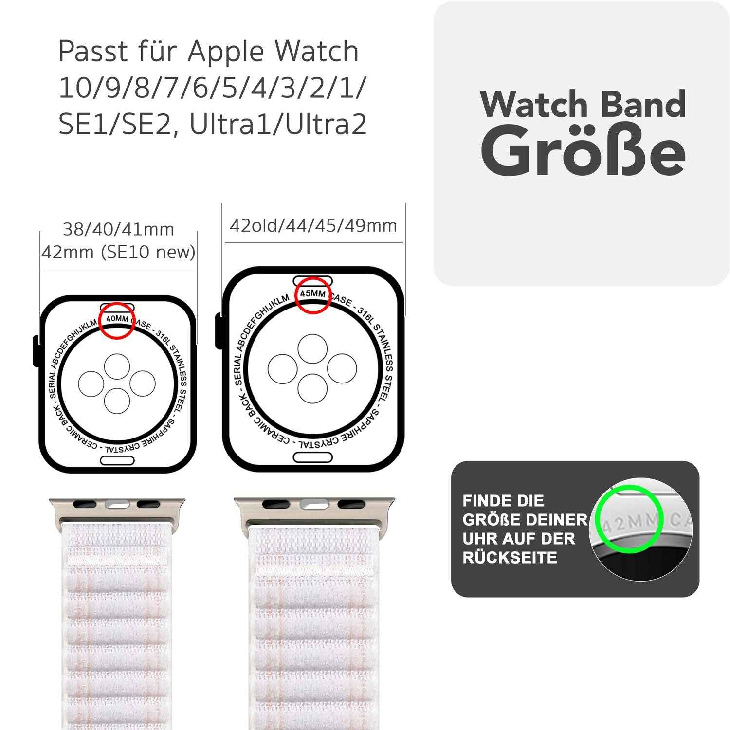 NALIA Evolv Armband für Apple Watch Ultra/SE/10/9/8/7/6/5/4/3/2/1, Gehäusegröße 42/44/45/46/49mm, Gewebtes Stoffband Elastisches Nylon Uhrenband mit Klettverschluss