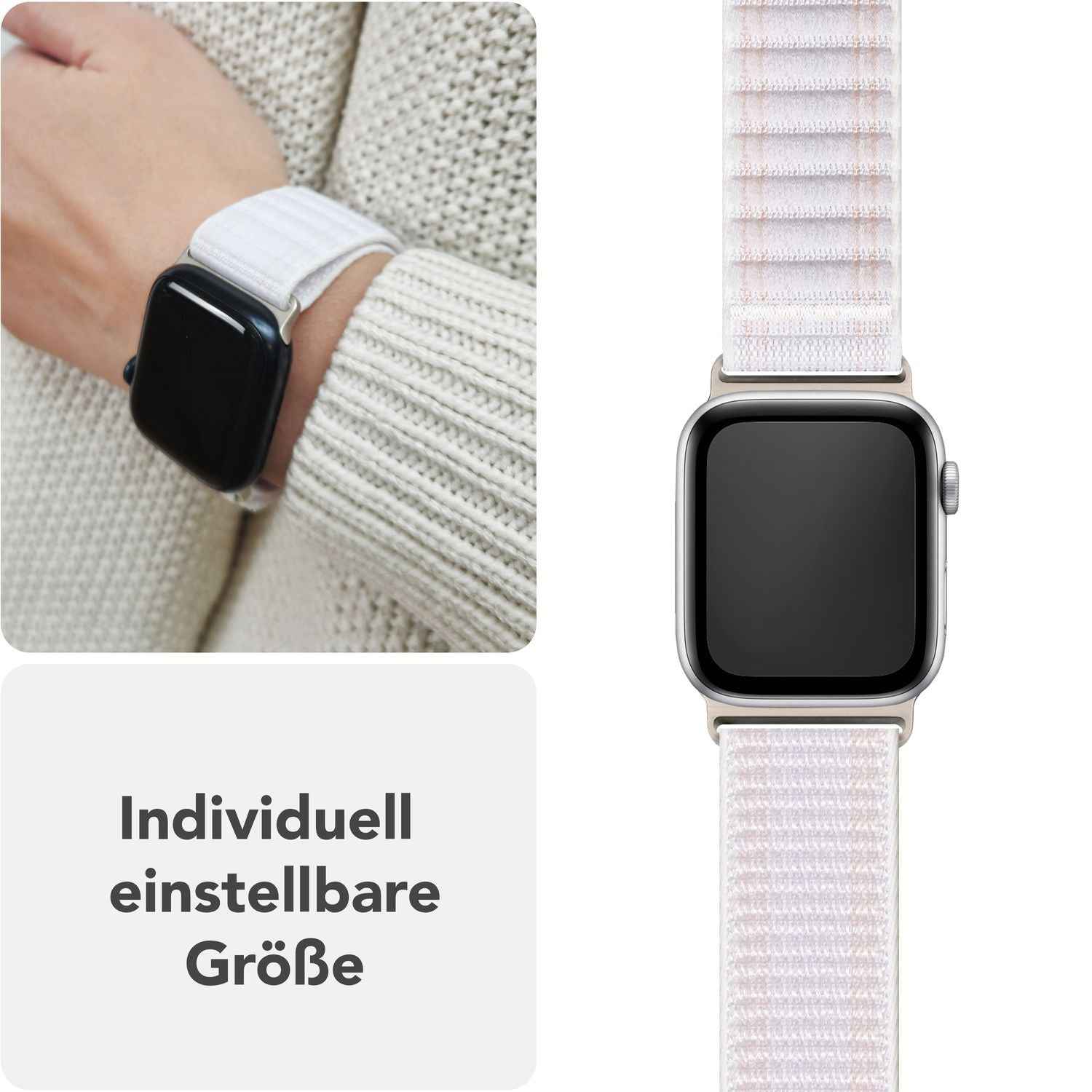 NALIA Evolv Armband für Apple Watch Ultra/SE/10/9/8/7/6/5/4/3/2/1, Gehäusegröße 42/44/45/46/49mm, Gewebtes Stoffband Elastisches Nylon Uhrenband mit Klettverschluss