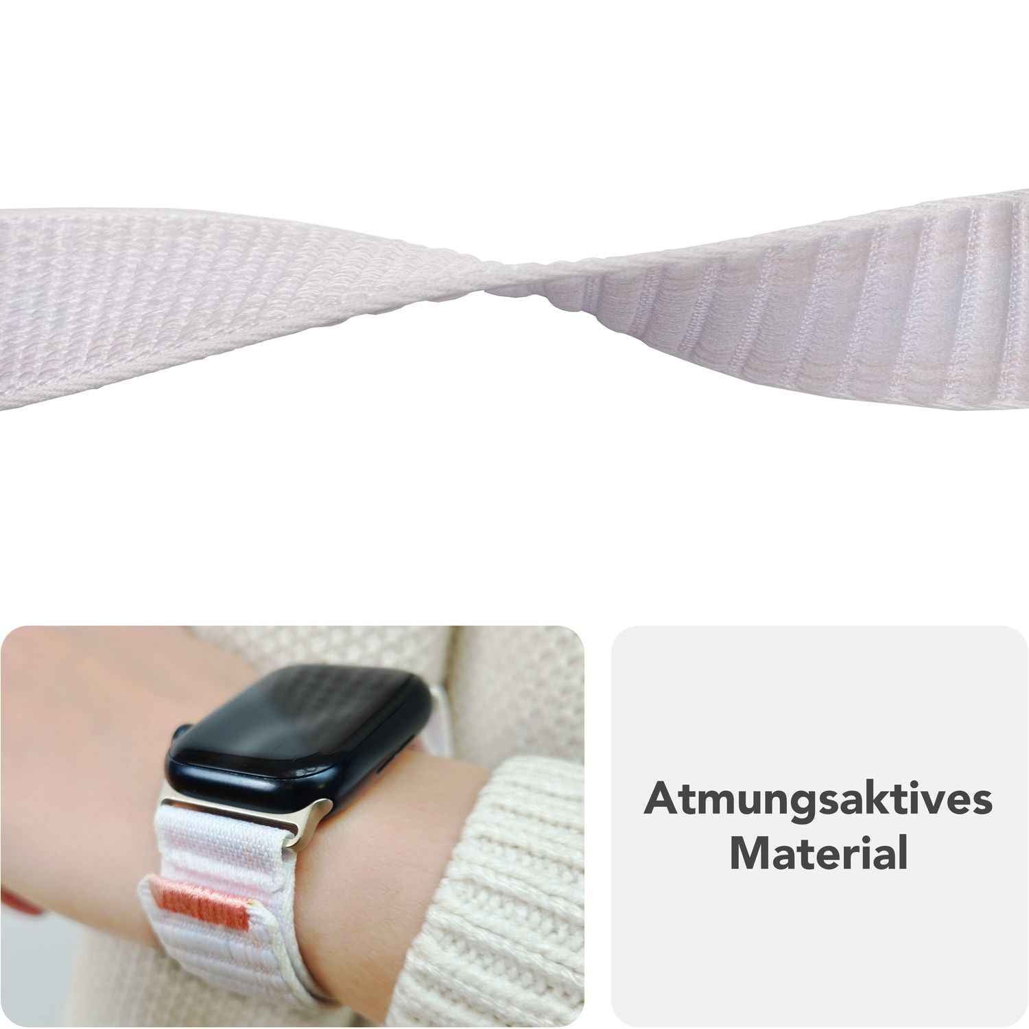 NALIA Evolv Armband für Apple Watch Ultra/SE/10/9/8/7/6/5/4/3/2/1, Gehäusegröße 42/44/45/46/49mm, Gewebtes Stoffband Elastisches Nylon Uhrenband mit Klettverschluss
