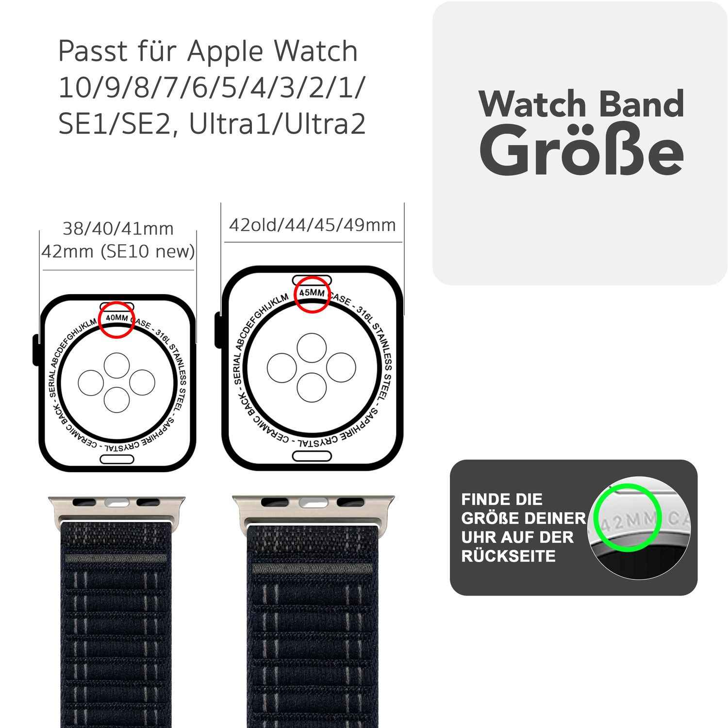 NALIA Evolv Armband für Apple Watch Ultra/SE/10/9/8/7/6/5/4/3/2/1, Gehäusegröße 42/44/45/46/49mm, Gewebtes Stoffband Elastisches Nylon Uhrenband mit Klettverschluss
