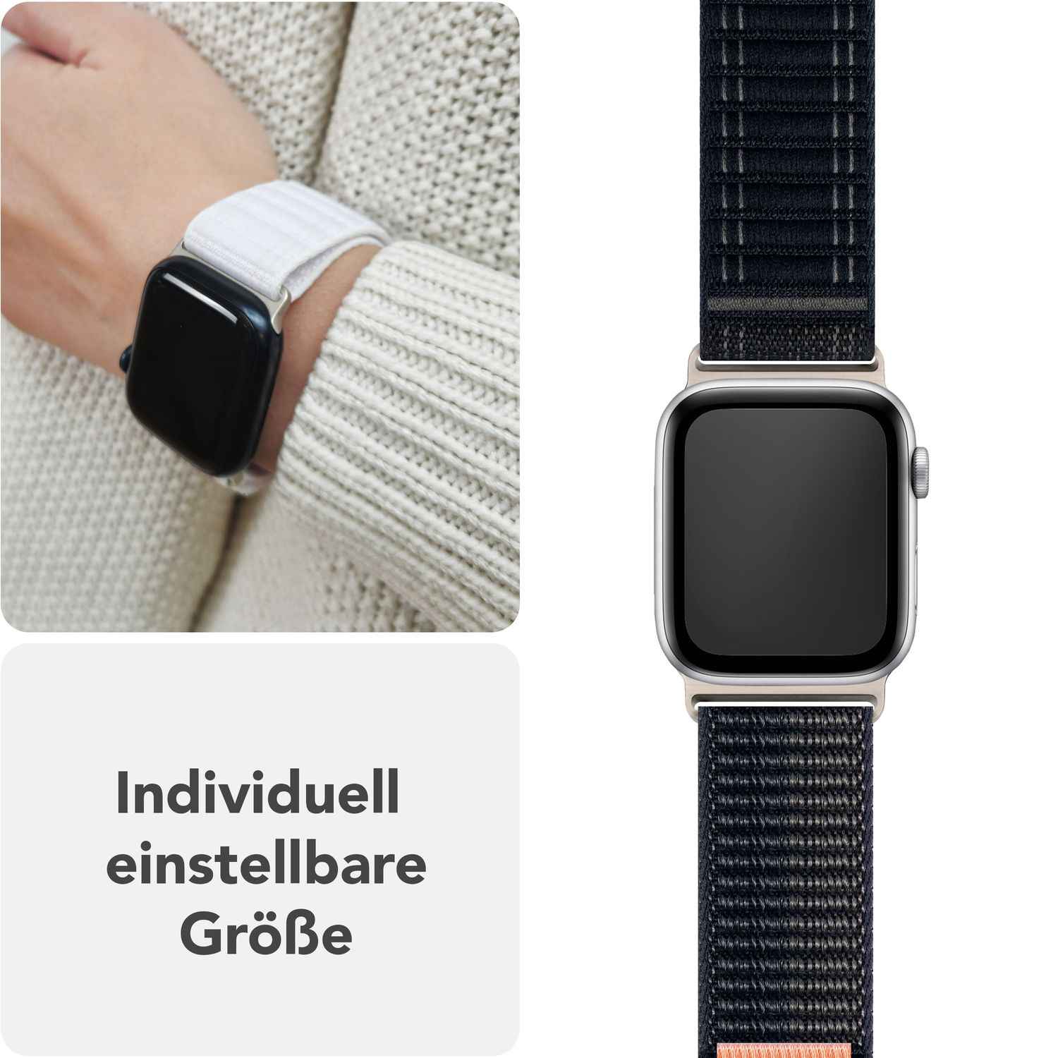 NALIA Evolv Armband für Apple Watch Ultra/SE/10/9/8/7/6/5/4/3/2/1, Gehäusegröße 42/44/45/46/49mm, Gewebtes Stoffband Elastisches Nylon Uhrenband mit Klettverschluss