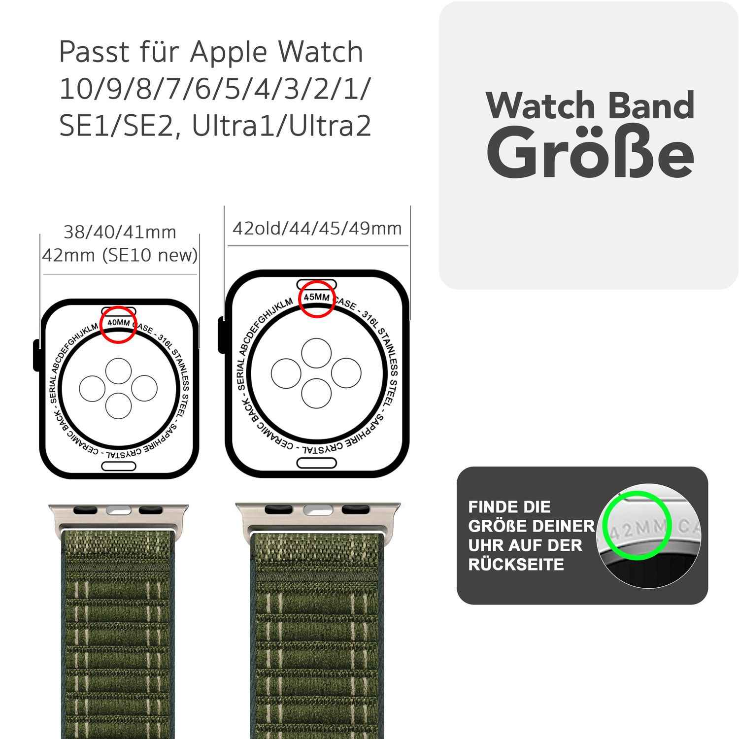 NALIA Evolv Armband für Apple Watch Ultra/SE/10/9/8/7/6/5/4/3/2/1, Gehäusegröße 42/44/45/46/49mm, Gewebtes Stoffband Elastisches Nylon Uhrenband mit Klettverschluss