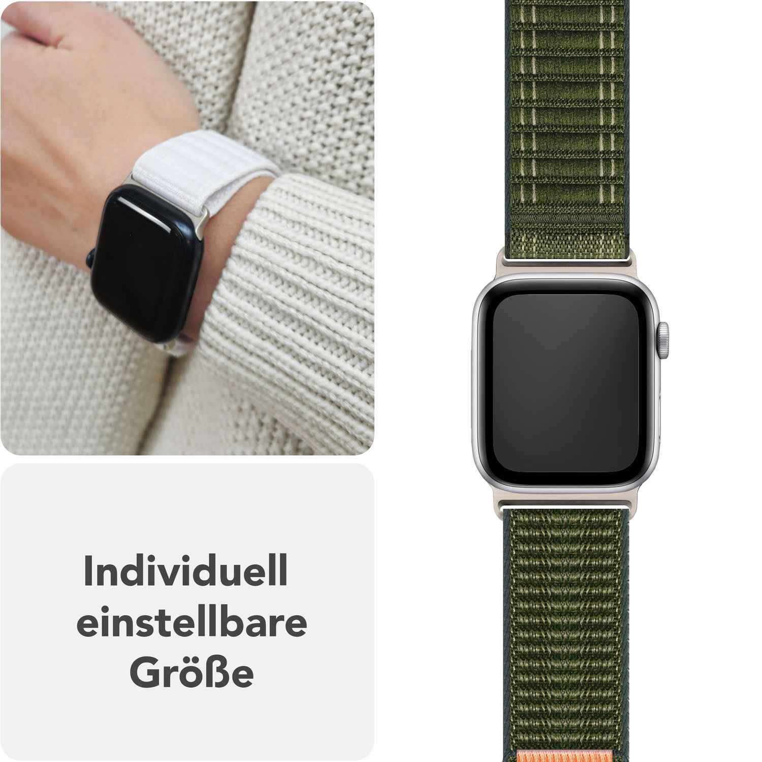 NALIA Evolv Armband für Apple Watch Ultra/SE/10/9/8/7/6/5/4/3/2/1, Gehäusegröße 42/44/45/46/49mm, Gewebtes Stoffband Elastisches Nylon Uhrenband mit Klettverschluss