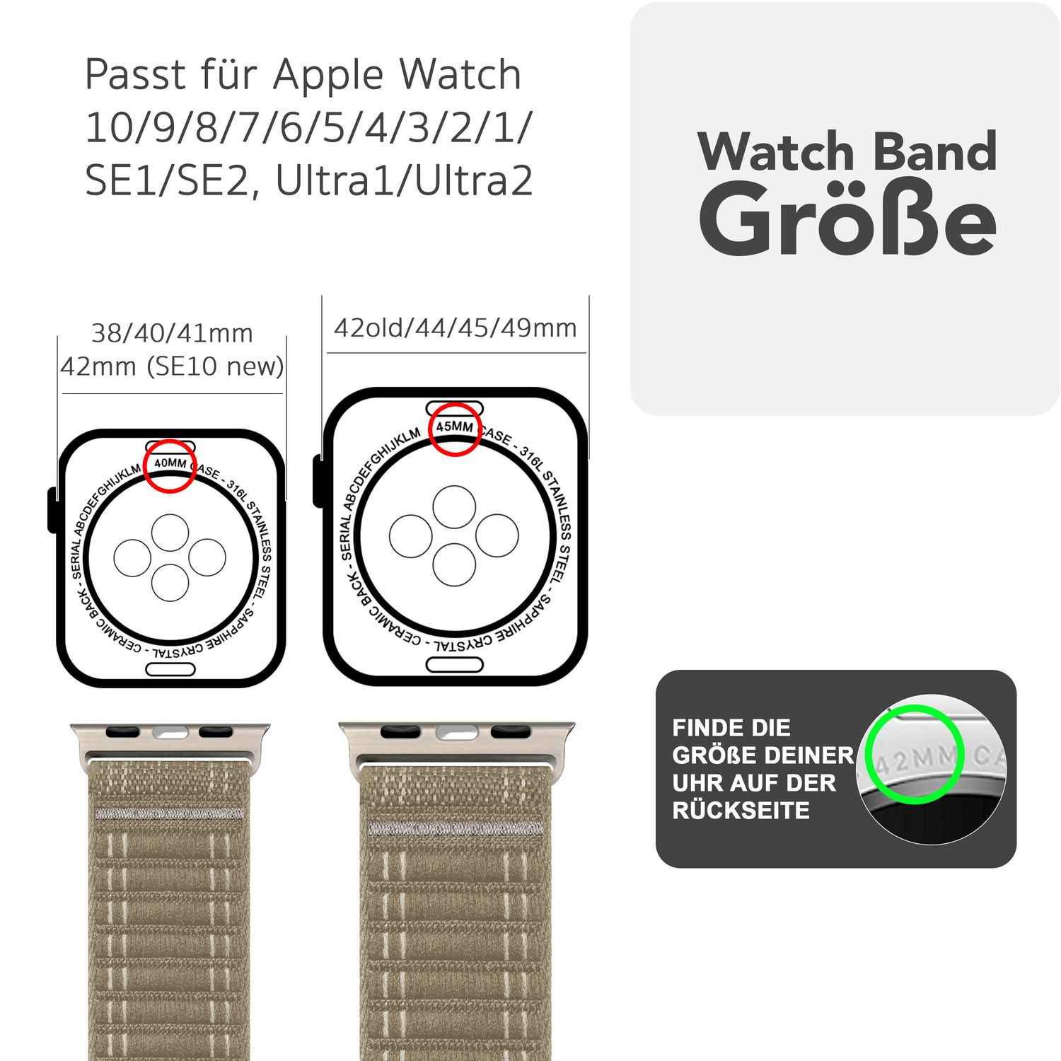 NALIA Evolv Armband für Apple Watch Ultra/SE/10/9/8/7/6/5/4/3/2/1, Gehäusegröße 42/44/45/46/49mm, Gewebtes Stoffband Elastisches Nylon Uhrenband mit Klettverschluss