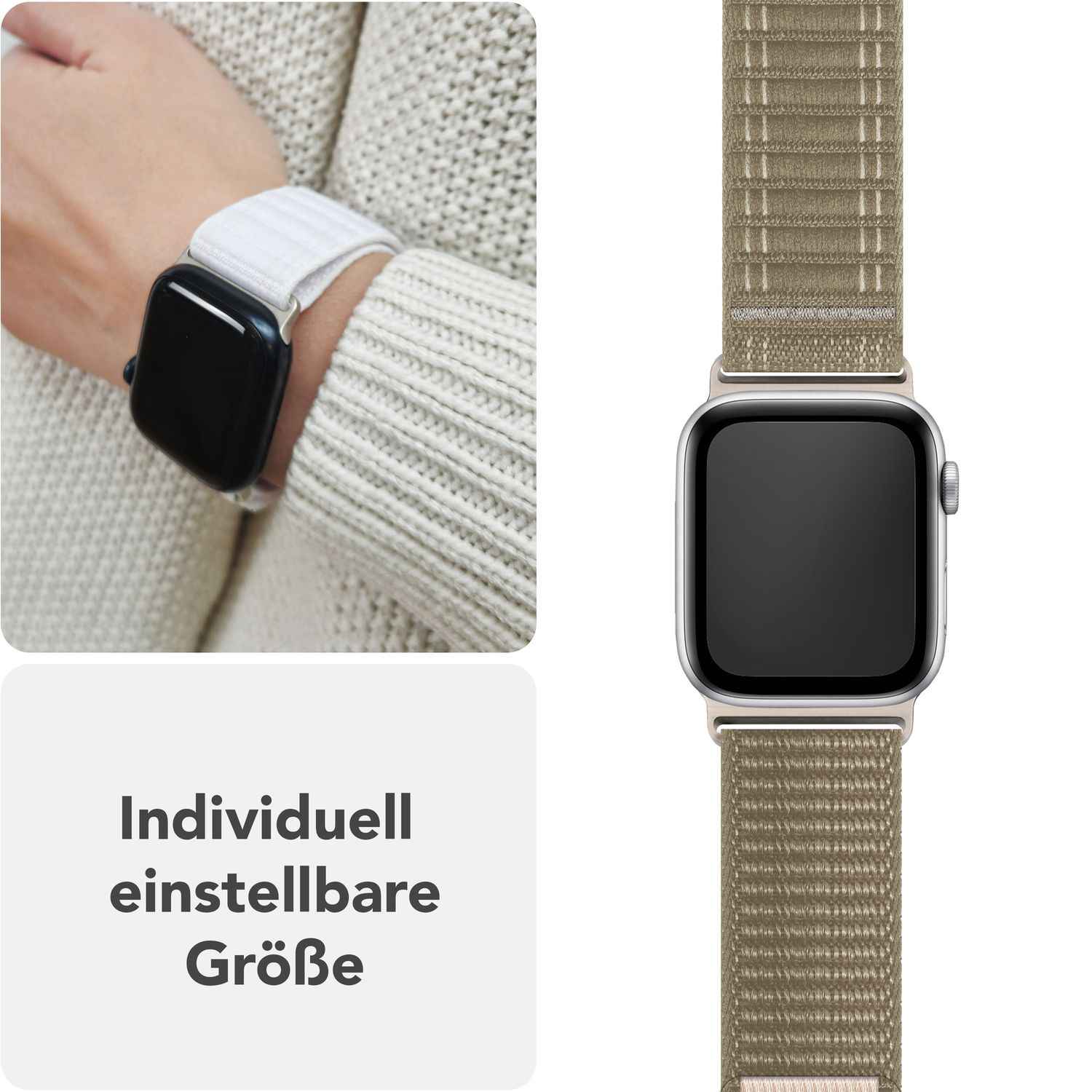 NALIA Evolv Armband für Apple Watch Ultra/SE/10/9/8/7/6/5/4/3/2/1, Gehäusegröße 42/44/45/46/49mm, Gewebtes Stoffband Elastisches Nylon Uhrenband mit Klettverschluss