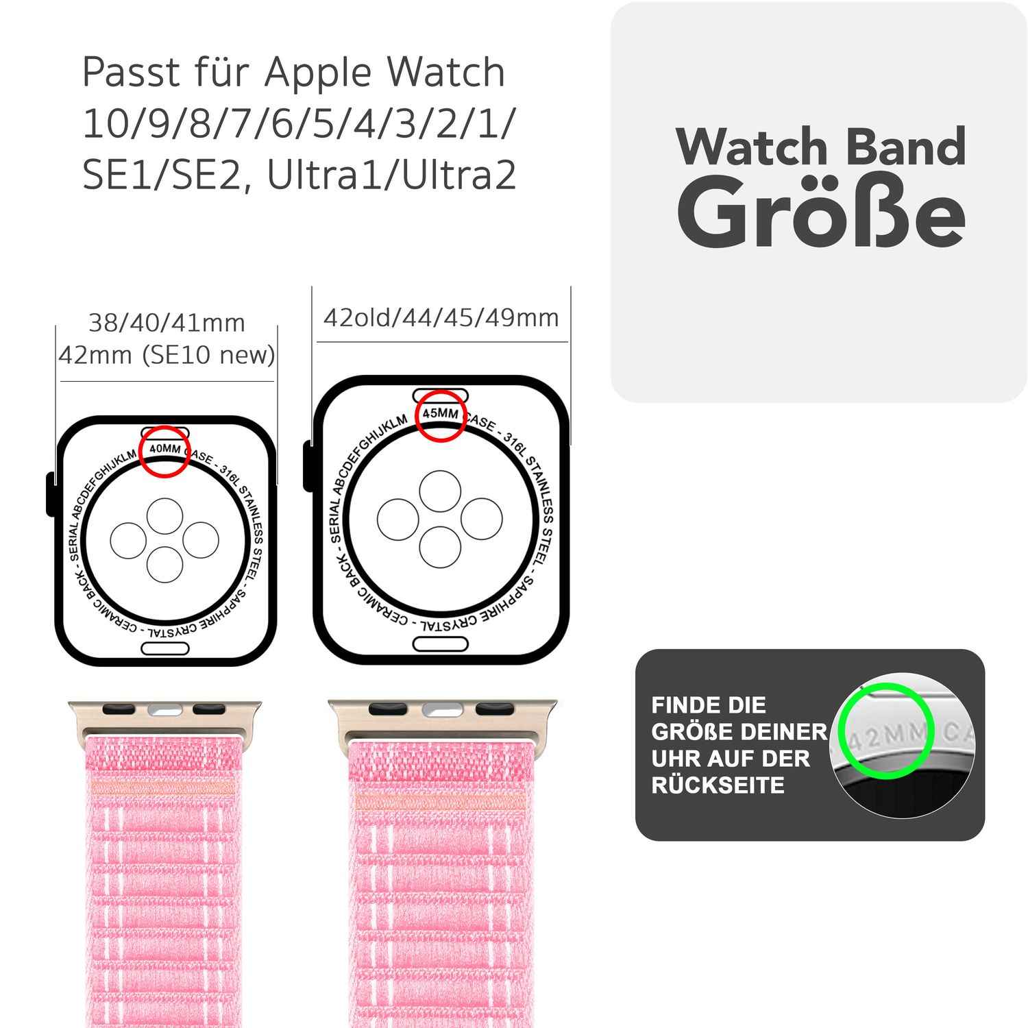 NALIA Evolv Armband für Apple Watch Ultra/SE/10/9/8/7/6/5/4/3/2/1, Gehäusegröße 42/44/45/46/49mm, Gewebtes Stoffband Elastisches Nylon Uhrenband mit Klettverschluss