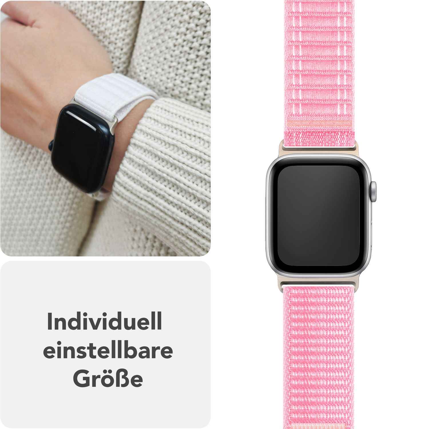NALIA Evolv Armband für Apple Watch Ultra/SE/10/9/8/7/6/5/4/3/2/1, Gehäusegröße 42/44/45/46/49mm, Gewebtes Stoffband Elastisches Nylon Uhrenband mit Klettverschluss