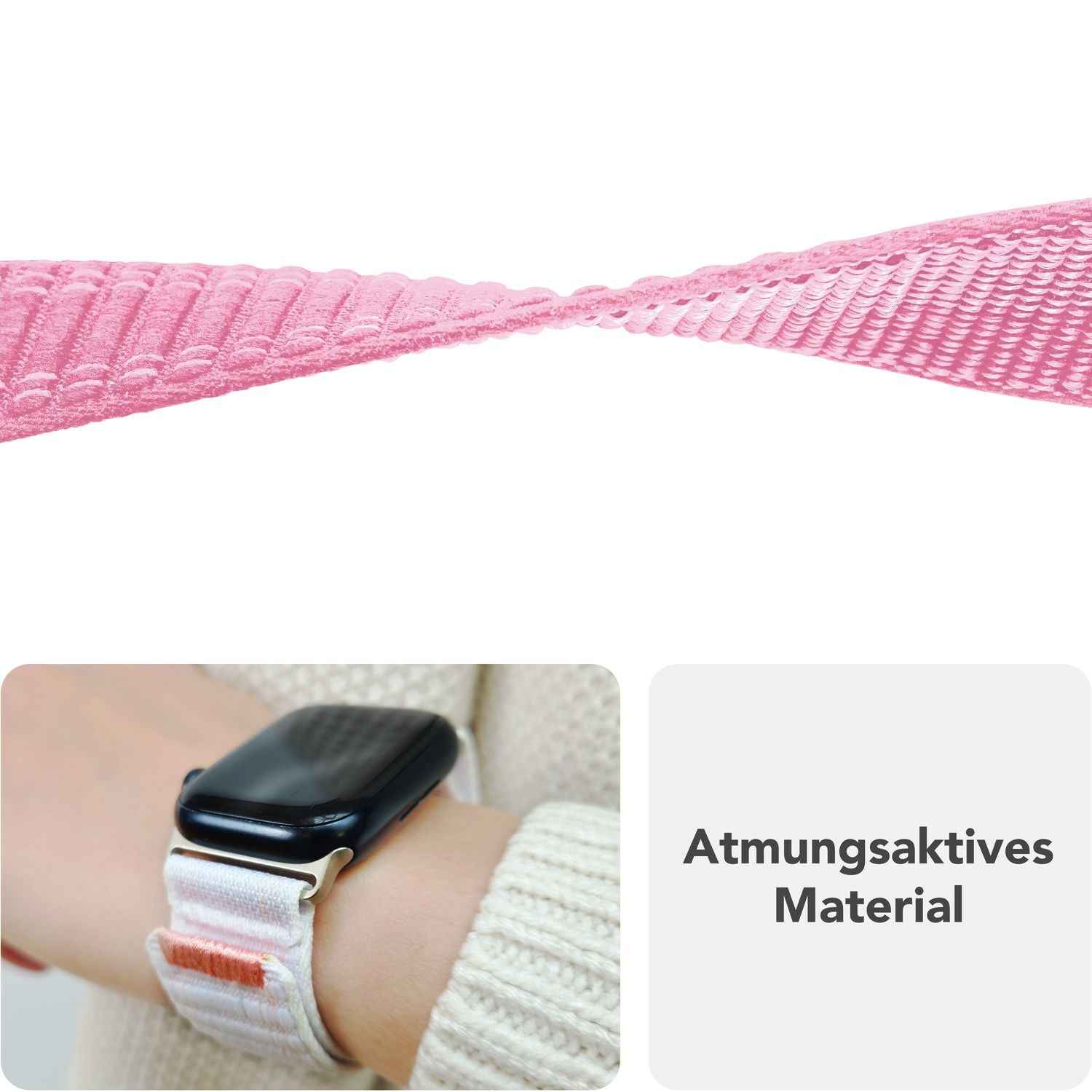 NALIA Evolv Armband für Apple Watch Ultra/SE/10/9/8/7/6/5/4/3/2/1, Gehäusegröße 42/44/45/46/49mm, Gewebtes Stoffband Elastisches Nylon Uhrenband mit Klettverschluss