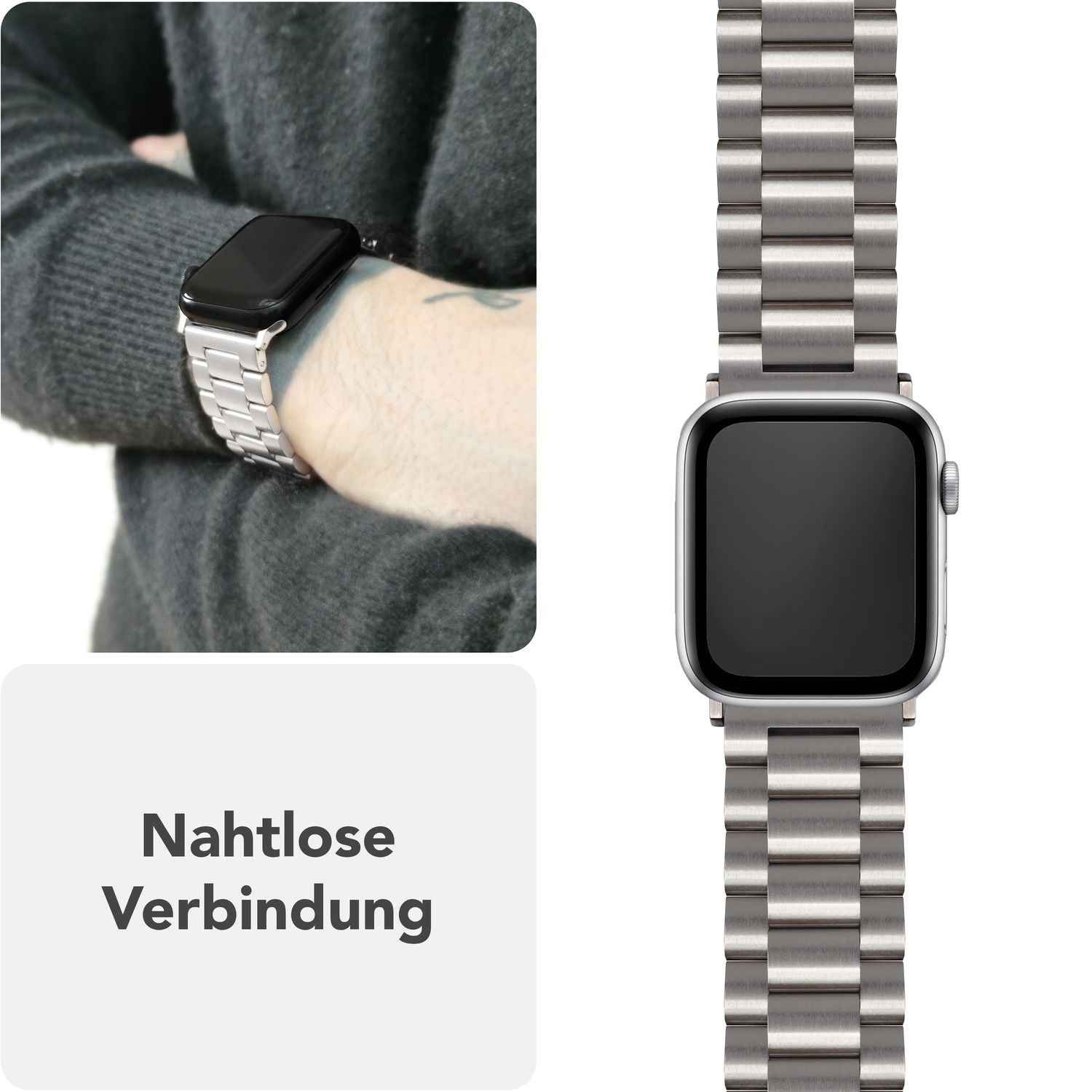 NALIA Mova Armband für Apple Watch Ultra/SE/10/9/8/7/6/5/4/3/2/1, Gehäusegröße 42/44/45/46/49mm, Edelstahl Ersatzarmband mit Doppelfaltschließe, Metall Rostfrei
