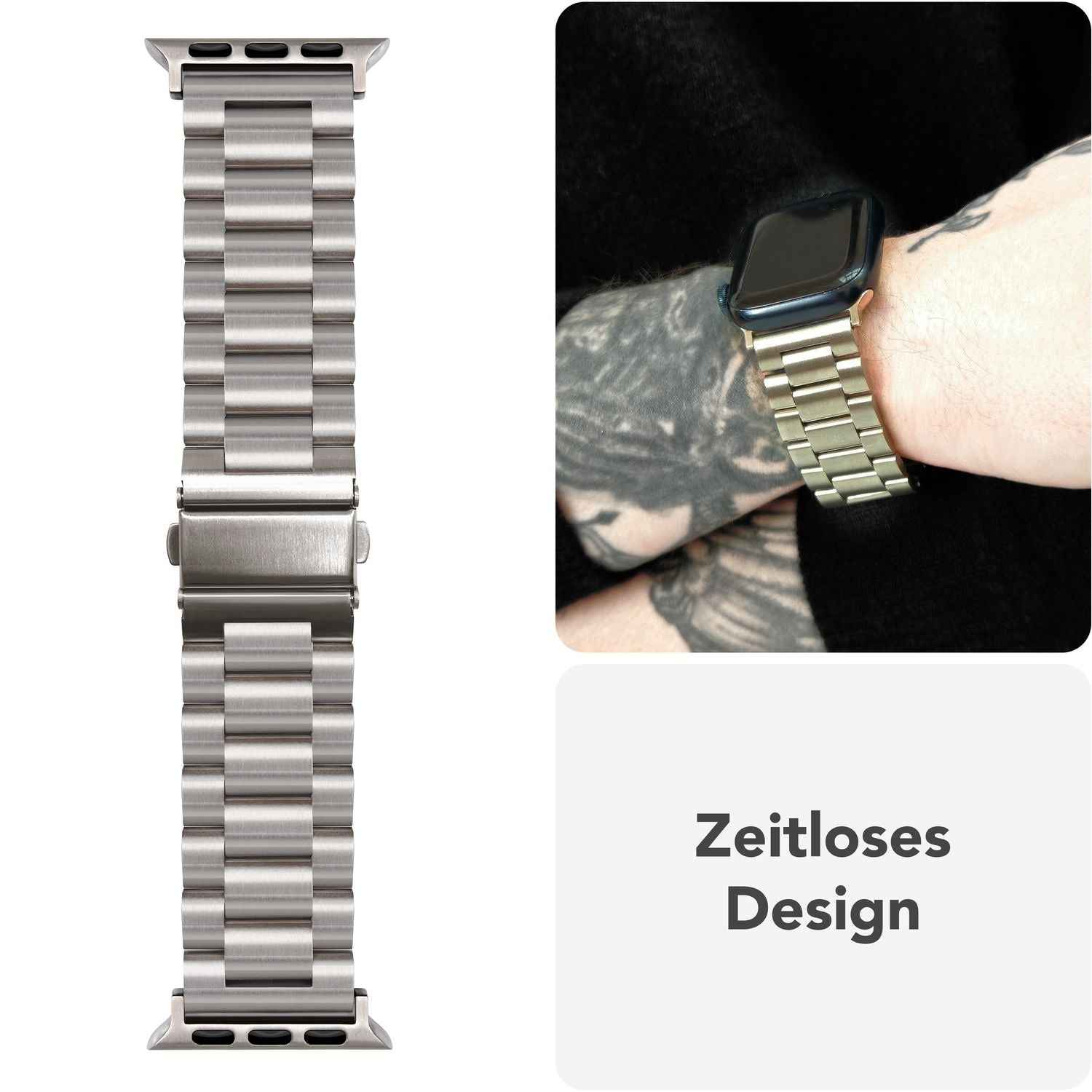 NALIA Mova Armband für Apple Watch Ultra/SE/10/9/8/7/6/5/4/3/2/1, Gehäusegröße 42/44/45/46/49mm, Edelstahl Ersatzarmband mit Doppelfaltschließe, Metall Rostfrei