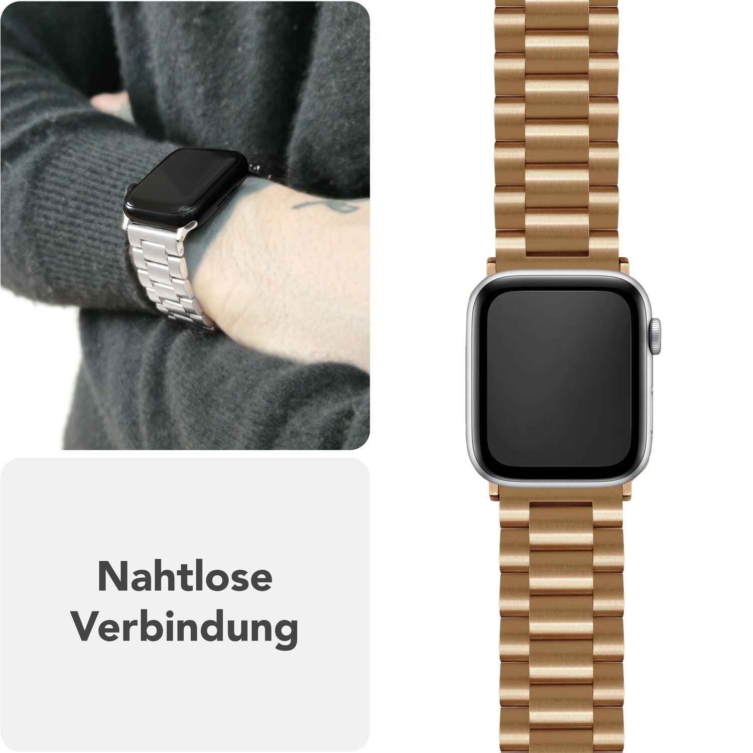 NALIA Mova Armband für Apple Watch Ultra/SE/10/9/8/7/6/5/4/3/2/1, Gehäusegröße 42/44/45/46/49mm, Edelstahl Ersatzarmband mit Doppelfaltschließe, Metall Rostfrei