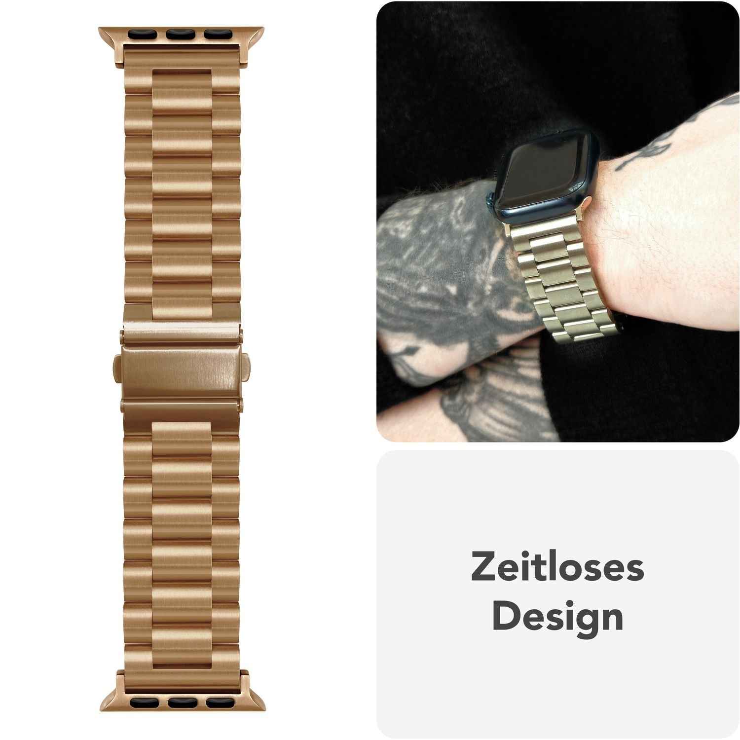 NALIA Mova Armband für Apple Watch Ultra/SE/10/9/8/7/6/5/4/3/2/1, Gehäusegröße 42/44/45/46/49mm, Edelstahl Ersatzarmband mit Doppelfaltschließe, Metall Rostfrei