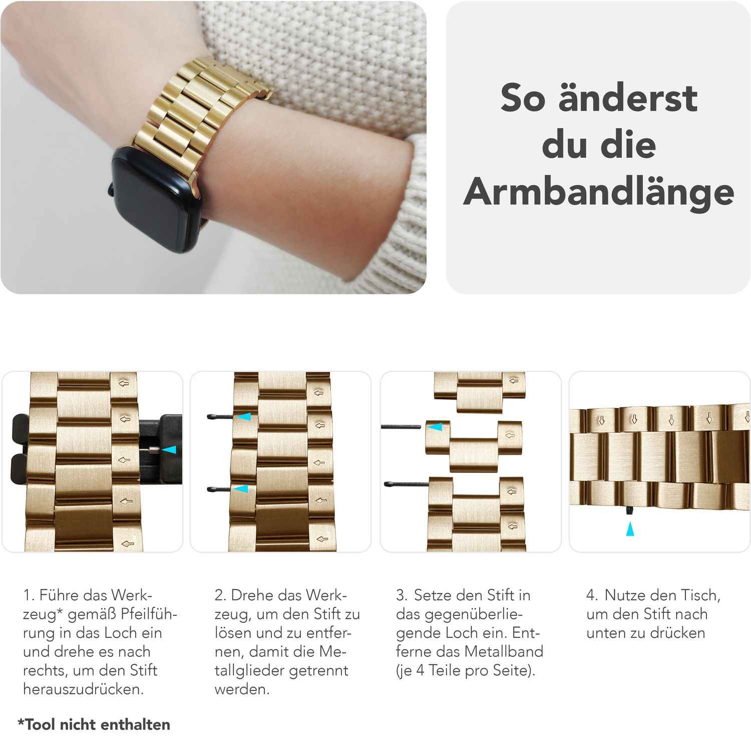 NALIA Mova Armband für Apple Watch Ultra/SE/10/9/8/7/6/5/4/3/2/1, Gehäusegröße 42/44/45/46/49mm, Edelstahl Ersatzarmband mit Doppelfaltschließe, Metall Rostfrei