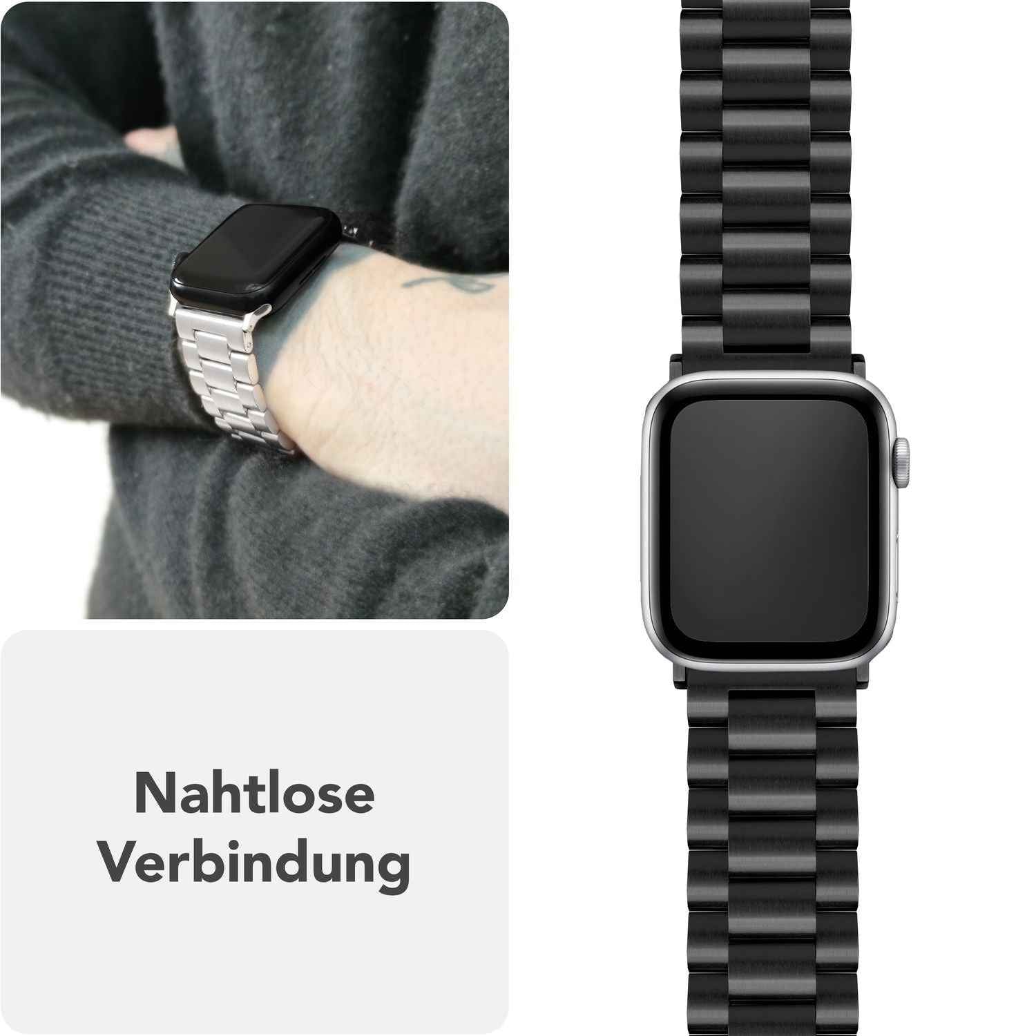 NALIA Mova Armband für Apple Watch Ultra/SE/10/9/8/7/6/5/4/3/2/1, Gehäusegröße 42/44/45/46/49mm, Edelstahl Ersatzarmband mit Doppelfaltschließe, Metall Rostfrei