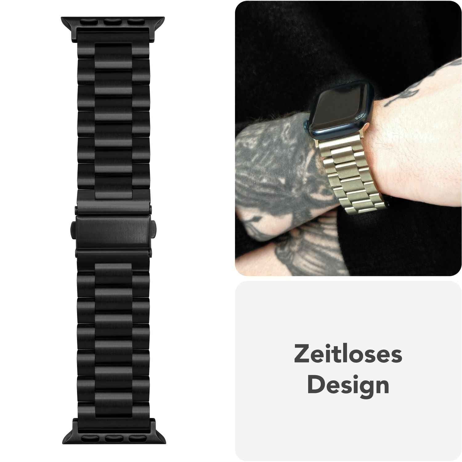 NALIA Mova Armband für Apple Watch Ultra/SE/10/9/8/7/6/5/4/3/2/1, Gehäusegröße 42/44/45/46/49mm, Edelstahl Ersatzarmband mit Doppelfaltschließe, Metall Rostfrei