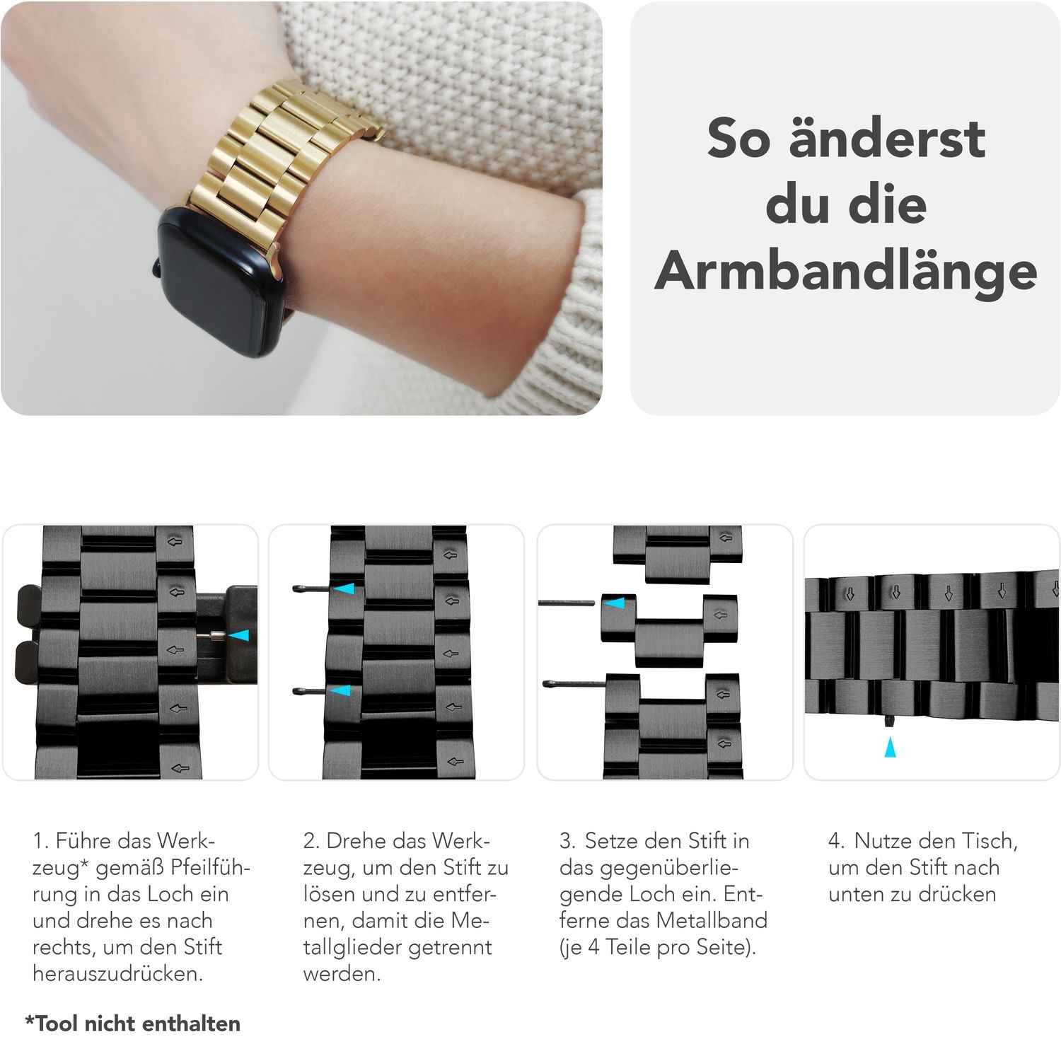NALIA Mova Armband für Apple Watch Ultra/SE/10/9/8/7/6/5/4/3/2/1, Gehäusegröße 42/44/45/46/49mm, Edelstahl Ersatzarmband mit Doppelfaltschließe, Metall Rostfrei