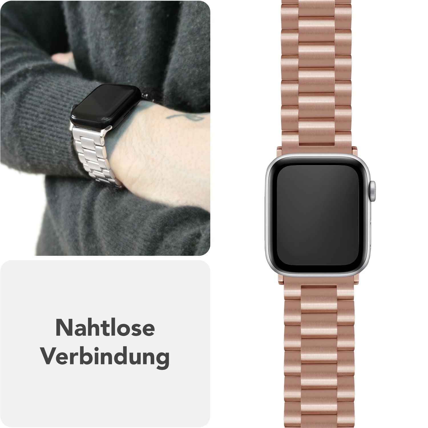 NALIA Mova Armband für Apple Watch Ultra/SE/10/9/8/7/6/5/4/3/2/1, Gehäusegröße 42/44/45/46/49mm, Edelstahl Ersatzarmband mit Doppelfaltschließe, Metall Rostfrei