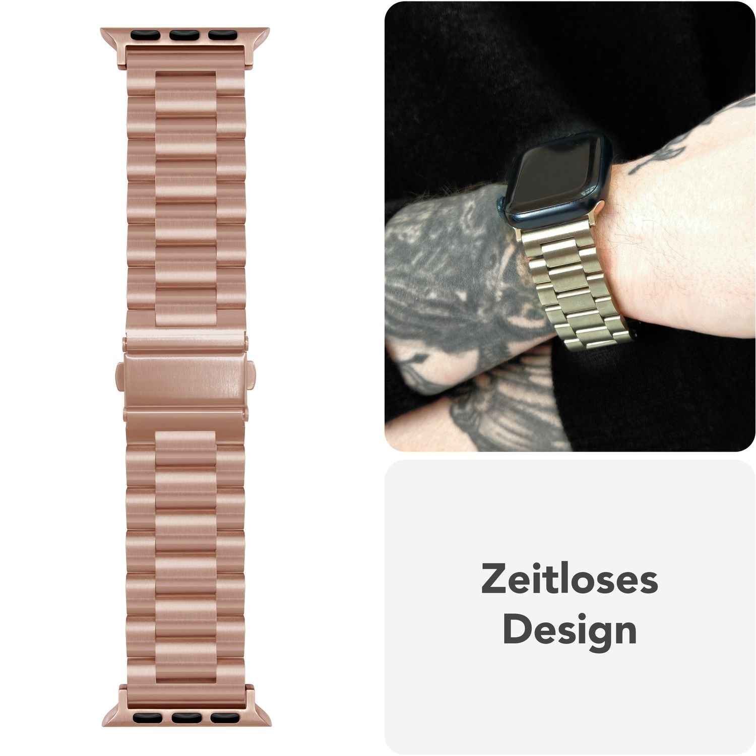 NALIA Mova Armband für Apple Watch Ultra/SE/10/9/8/7/6/5/4/3/2/1, Gehäusegröße 42/44/45/46/49mm, Edelstahl Ersatzarmband mit Doppelfaltschließe, Metall Rostfrei
