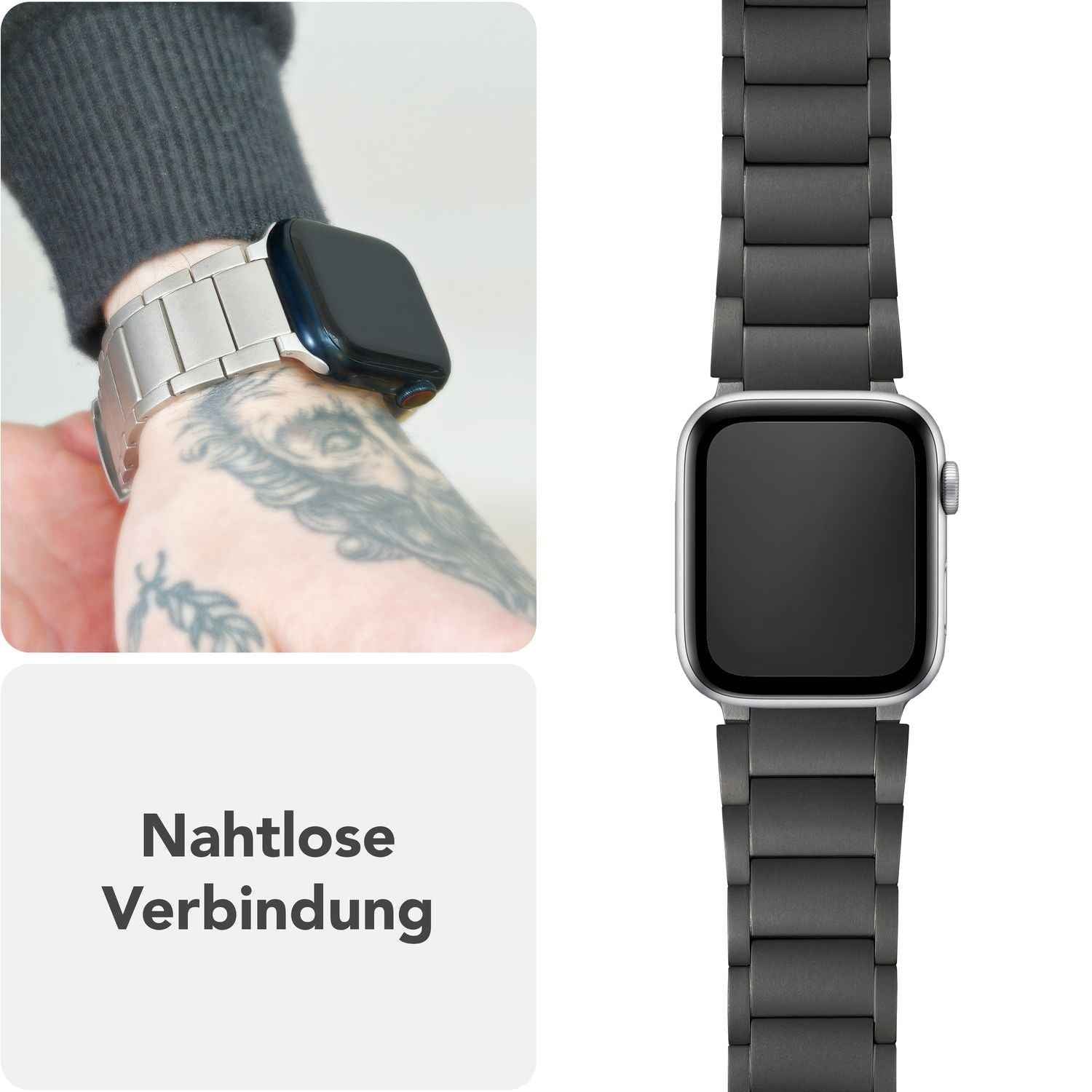 NALIA Argon Titan Armband für Apple Watch SE/10/9/8/7/6/5/4/3/2/1, Gehäusegröße 38/40/41/42mm, Rostfreies Metall Ersatzarmband mit Faltschließe