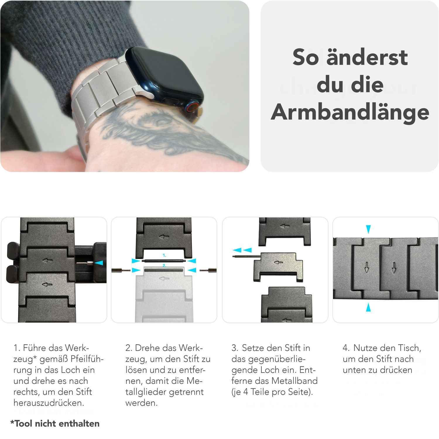NALIA Argon Titan Armband für Apple Watch SE/10/9/8/7/6/5/4/3/2/1, Gehäusegröße 38/40/41/42mm, Rostfreies Metall Ersatzarmband mit Faltschließe