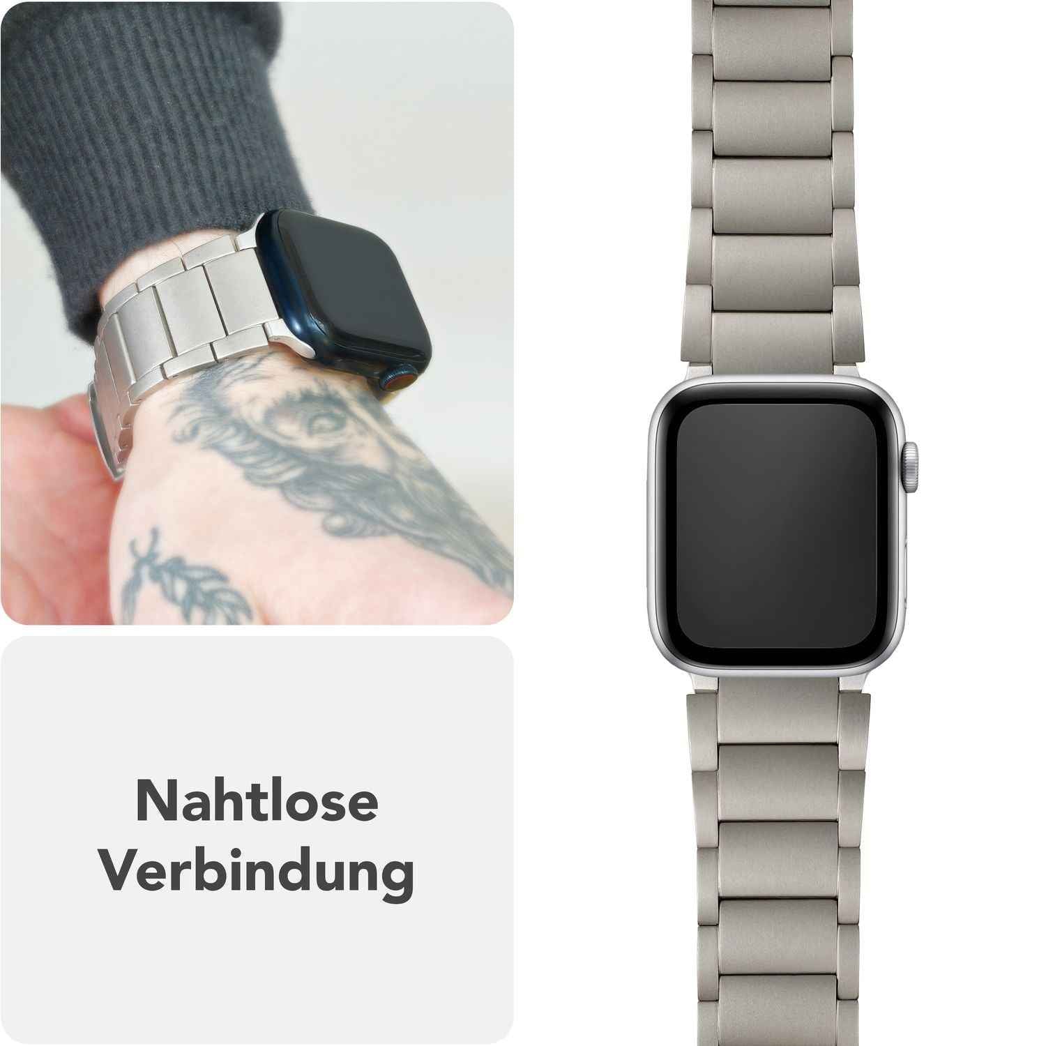 NALIA Argon Titan Armband für Apple Watch SE/10/9/8/7/6/5/4/3/2/1, Gehäusegröße 38/40/41/42mm, Rostfreies Metall Ersatzarmband mit Faltschließe