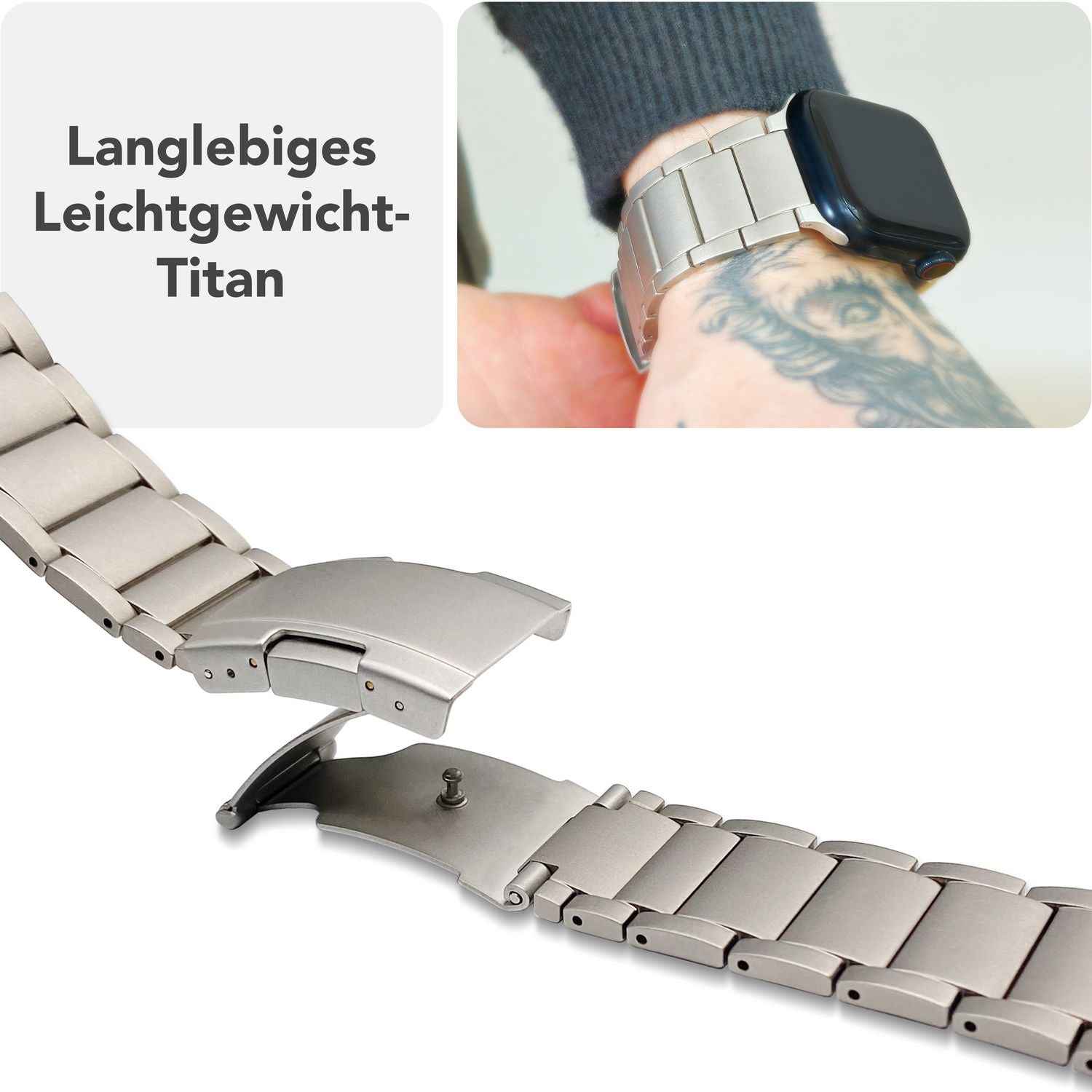 NALIA Argon Titan Armband für Apple Watch SE/10/9/8/7/6/5/4/3/2/1, Gehäusegröße 38/40/41/42mm, Rostfreies Metall Ersatzarmband mit Faltschließe