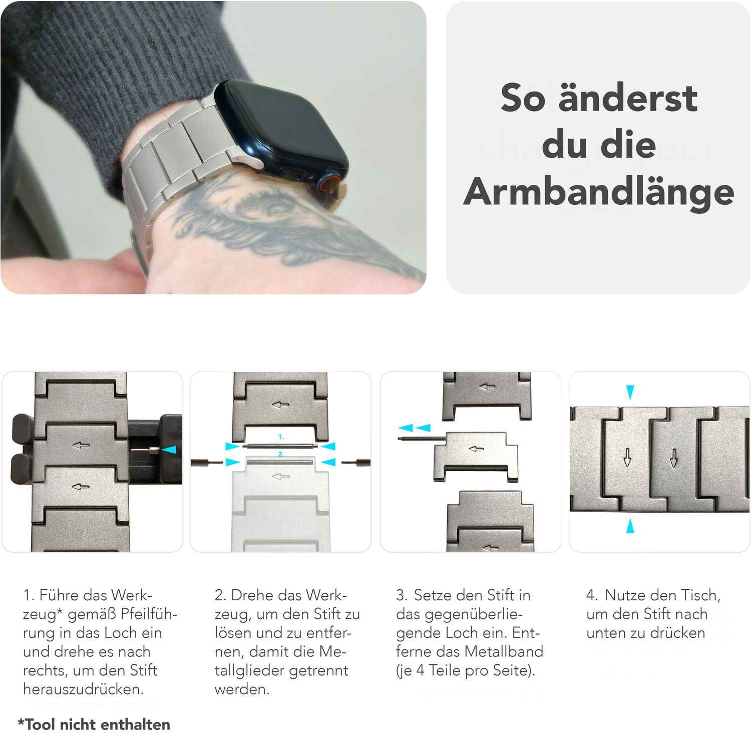 NALIA Argon Titan Armband für Apple Watch SE/10/9/8/7/6/5/4/3/2/1, Gehäusegröße 38/40/41/42mm, Rostfreies Metall Ersatzarmband mit Faltschließe