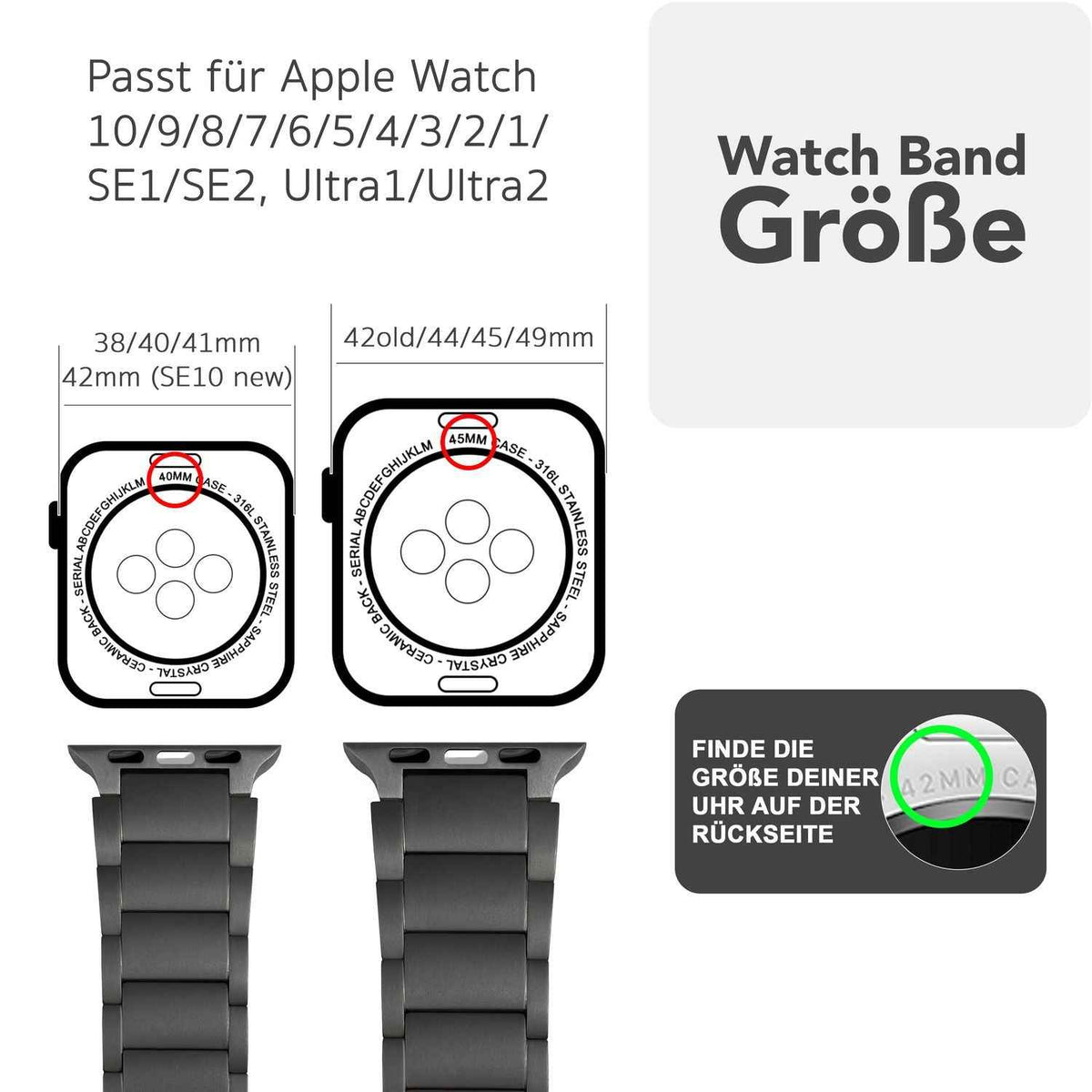 NALIA Argon Titan Armband für Apple Watch Ultra/SE/10/9/8/7/6/5/4/3/2/1, Gehäusegröße 42/44/45/46/49mm, Rostfreies Metall Ersatzarmband mit Faltschließe
