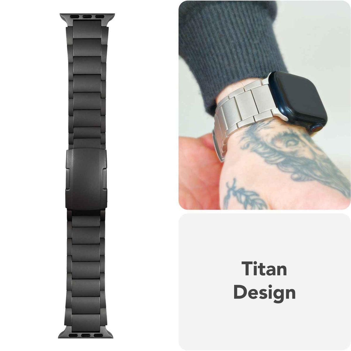 NALIA Argon Titan Armband für Apple Watch Ultra/SE/10/9/8/7/6/5/4/3/2/1, Gehäusegröße 42/44/45/46/49mm, Rostfreies Metall Ersatzarmband mit Faltschließe