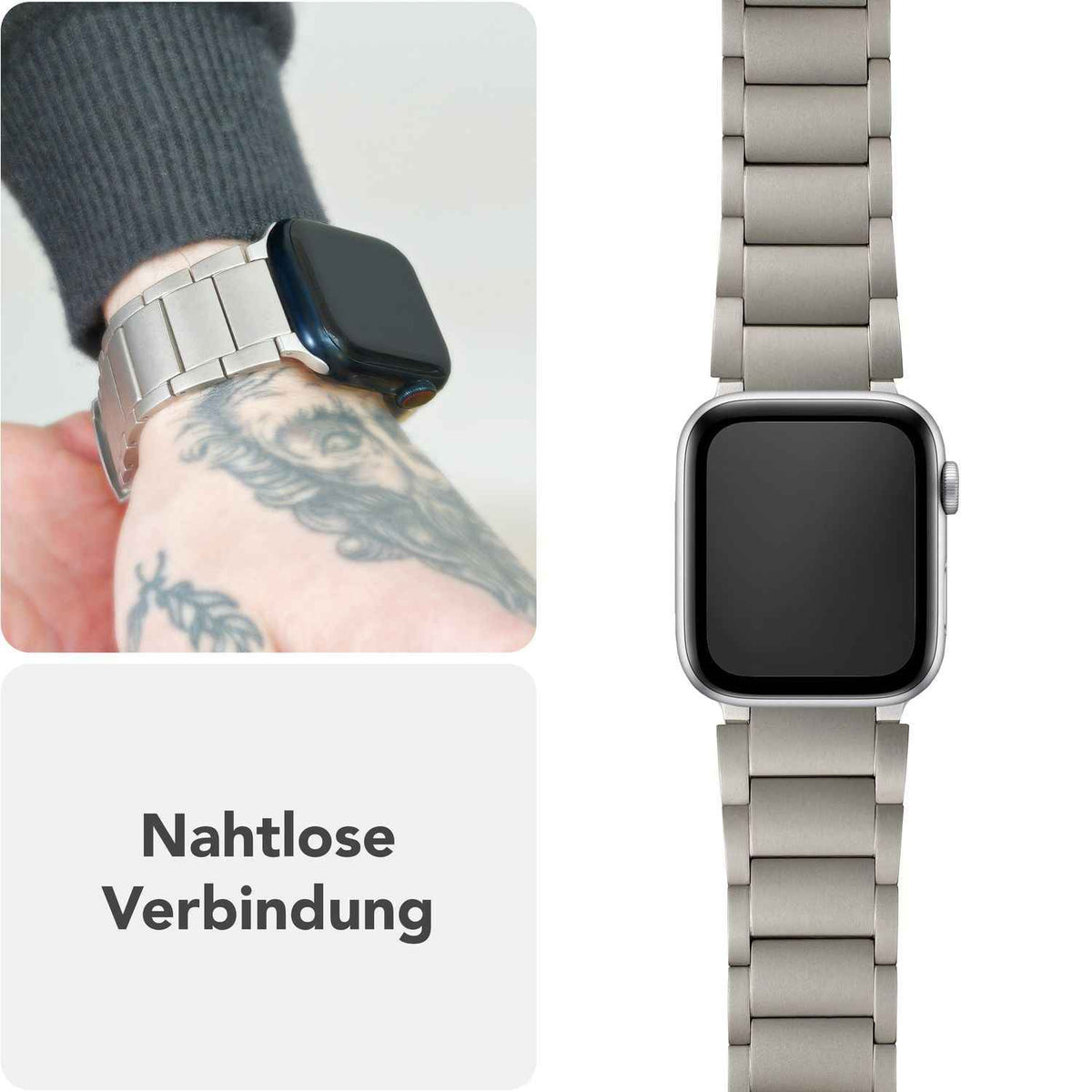 NALIA Argon Titan Armband für Apple Watch Ultra/SE/10/9/8/7/6/5/4/3/2/1, Gehäusegröße 42/44/45/46/49mm, Rostfreies Metall Ersatzarmband mit Faltschließe