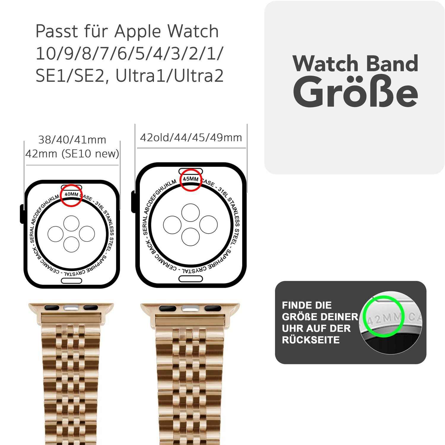 NALIA Trivo Edelstahl Armband für Apple Watch SE/10/9/8/7/6/5/4/3/2/1, Gehäusegröße 38/40/41/42mm, Metall Ersatzarmband Rostfrei mit Schmetterlingsschließe