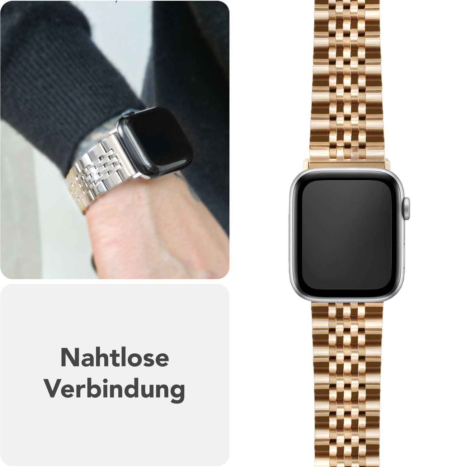 NALIA Trivo Edelstahl Armband für Apple Watch SE/10/9/8/7/6/5/4/3/2/1, Gehäusegröße 38/40/41/42mm, Metall Ersatzarmband Rostfrei mit Schmetterlingsschließe