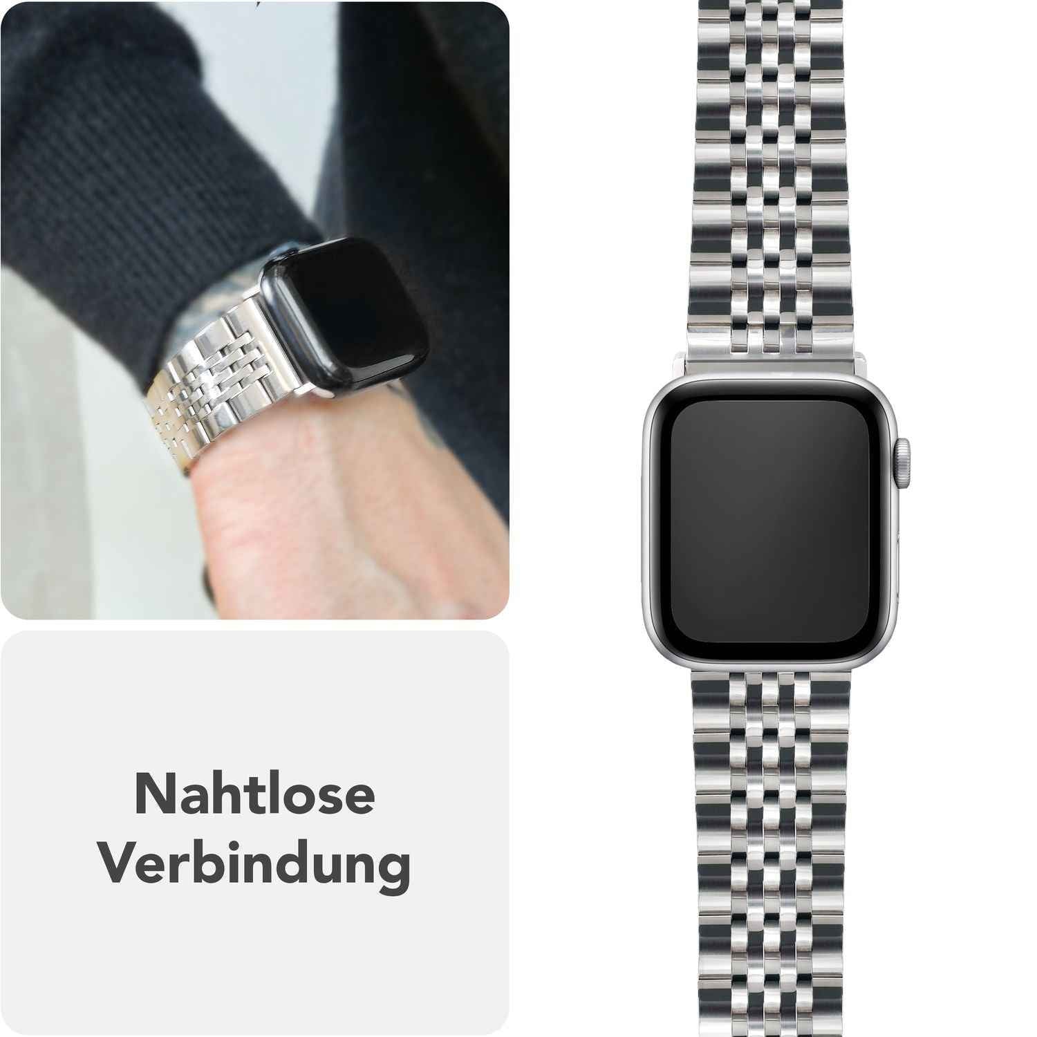 NALIA Trivo Edelstahl Armband für Apple Watch Ultra/SE/10/9/8/7/6/5/4/3/2/1, Gehäusegröße 42/44/45/46/49mm, Metall Ersatzarmband Rostfrei mit Schmetterlingsschließe