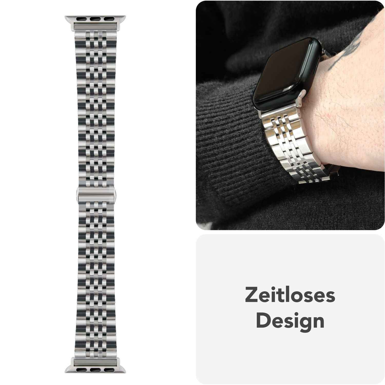 NALIA Trivo Edelstahl Armband für Apple Watch Ultra/SE/10/9/8/7/6/5/4/3/2/1, Gehäusegröße 42/44/45/46/49mm, Metall Ersatzarmband Rostfrei mit Schmetterlingsschließe