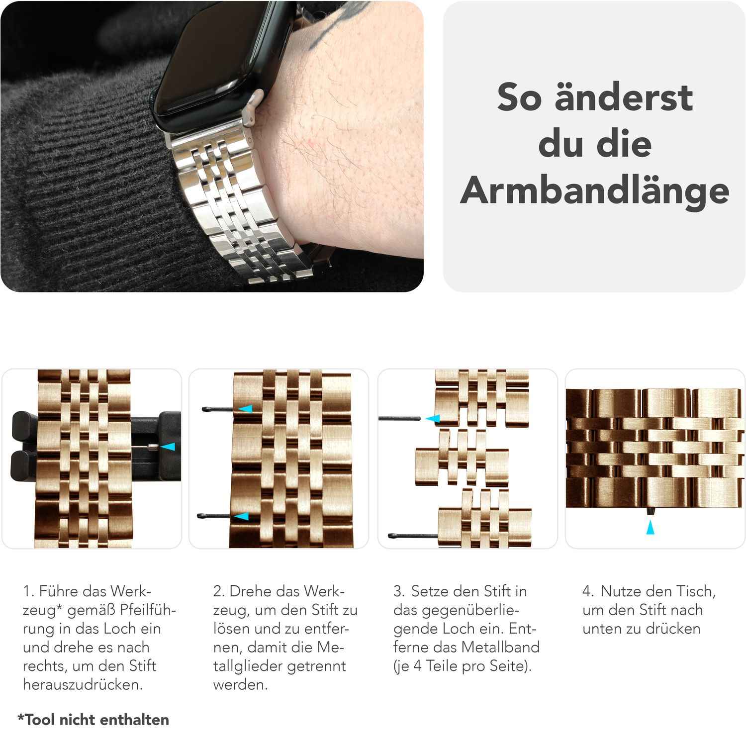 NALIA Trivo Edelstahl Armband für Apple Watch Ultra/SE/10/9/8/7/6/5/4/3/2/1, Gehäusegröße 42/44/45/46/49mm, Metall Ersatzarmband Rostfrei mit Schmetterlingsschließe