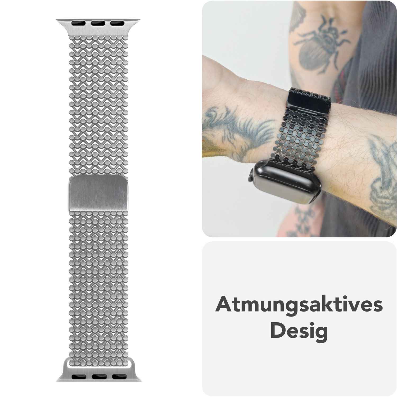NALIA Alvia Mesh Loop Armband für Apple Watch Ultra/SE/10/9/8/7/6/5/4/3/2/1, Gehäusegröße 42/44/45/46/49mm, Atmungsaktives Magnetisches Edelstahl Ersatzarmband