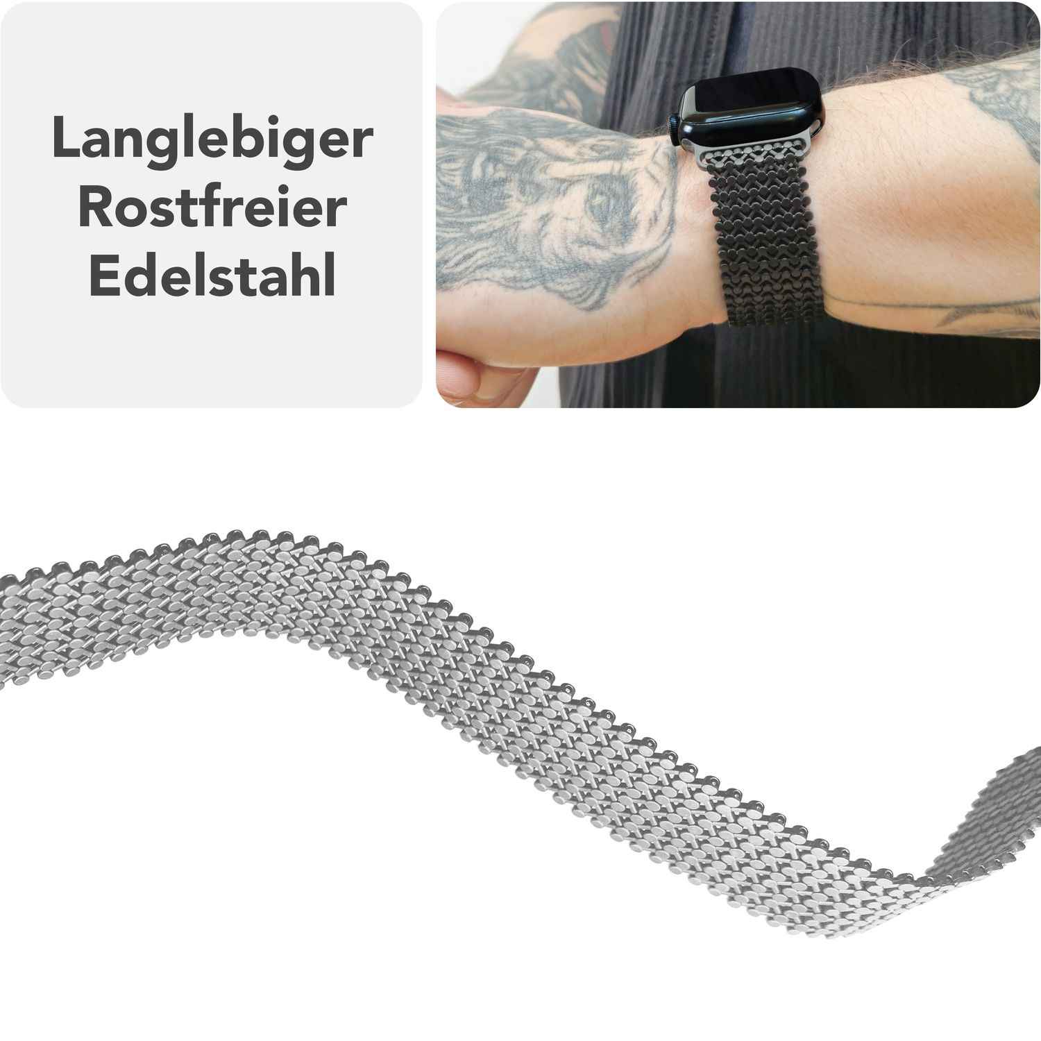 NALIA Alvia Mesh Loop Armband für Apple Watch Ultra/SE/10/9/8/7/6/5/4/3/2/1, Gehäusegröße 42/44/45/46/49mm, Atmungsaktives Magnetisches Edelstahl Ersatzarmband
