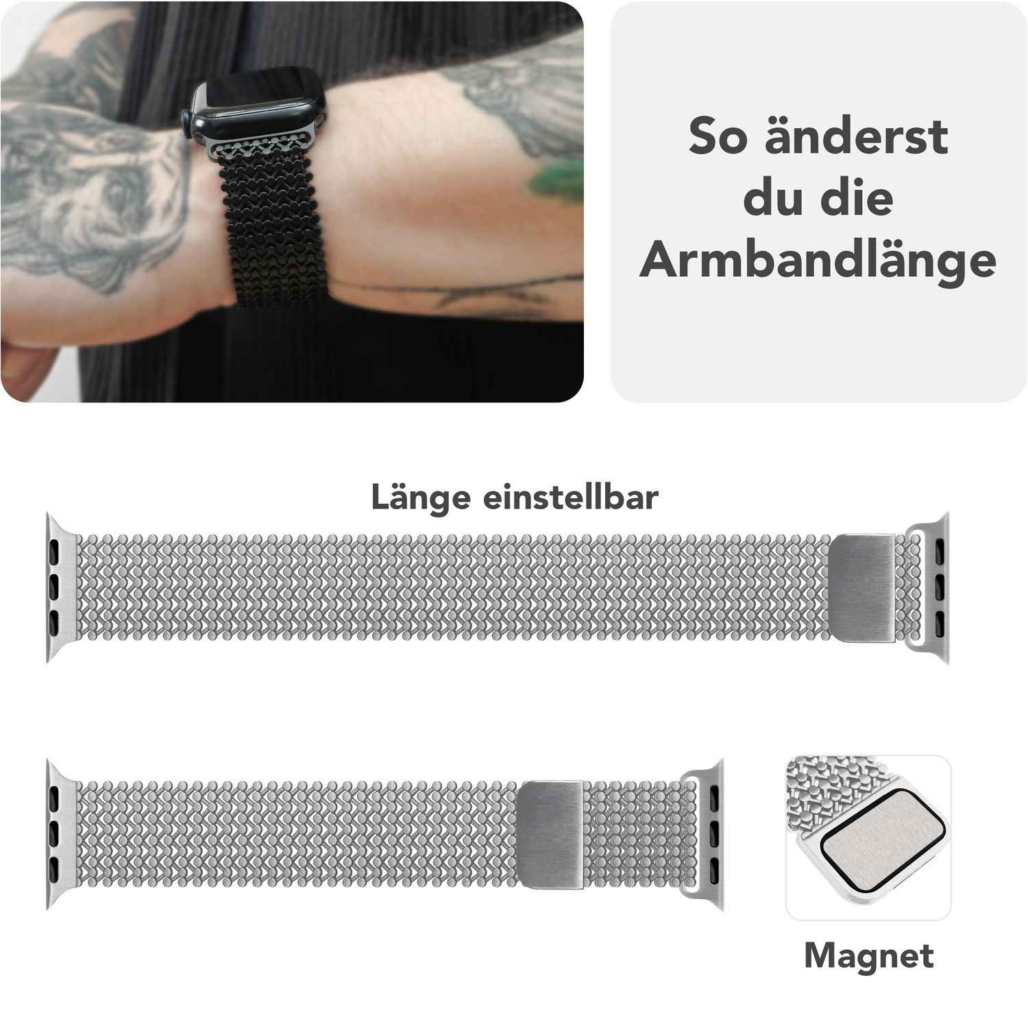 NALIA Alvia Mesh Loop Armband für Apple Watch Ultra/SE/10/9/8/7/6/5/4/3/2/1, Gehäusegröße 42/44/45/46/49mm, Atmungsaktives Magnetisches Edelstahl Ersatzarmband