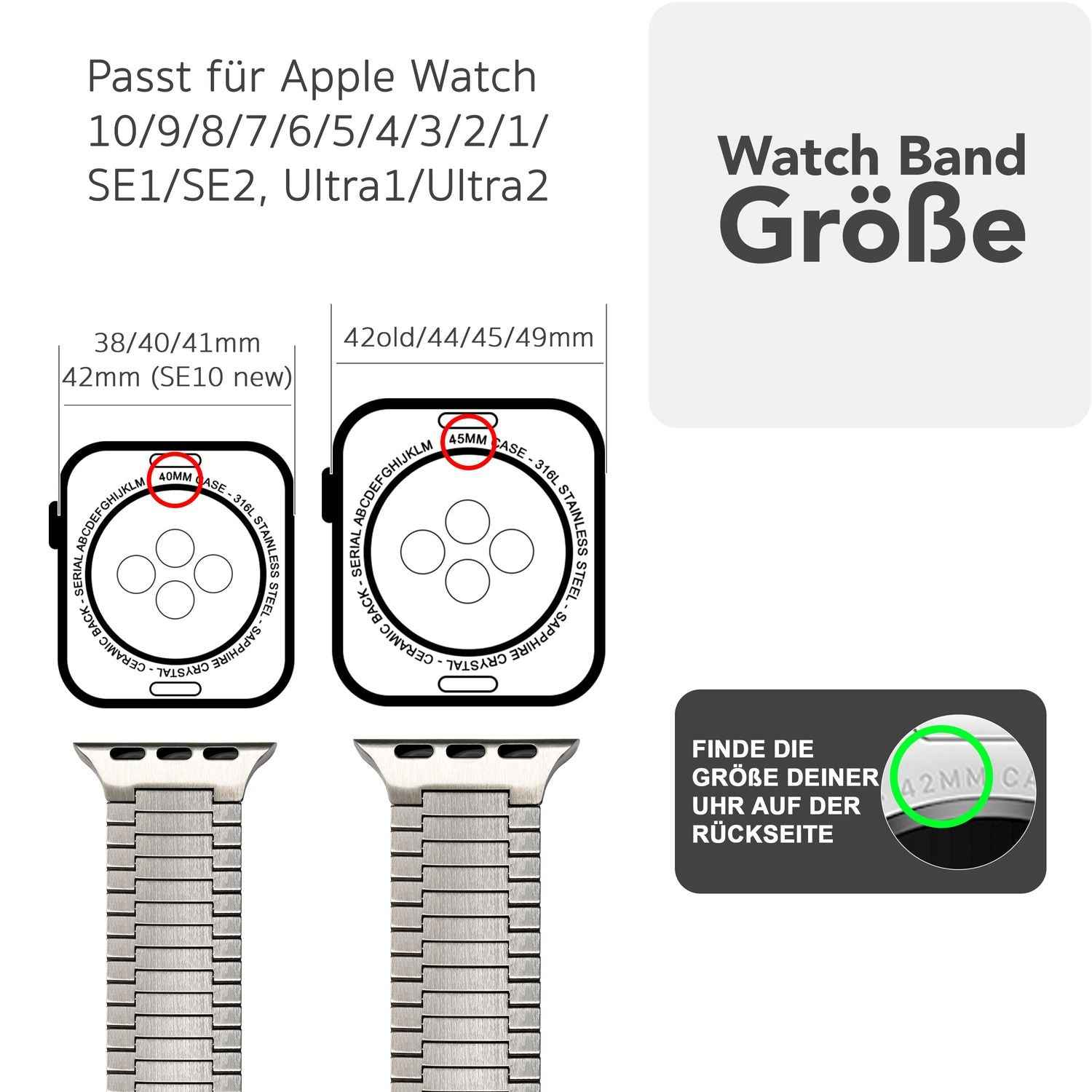 NALIA Chronos Edelstahl Armband für Apple Watch SE/10/9/8/7/6/5/4/3/2/1, Gehäusegröße 38/40/41/42mm, Magnetisches Metall Loop Ersatzarmband