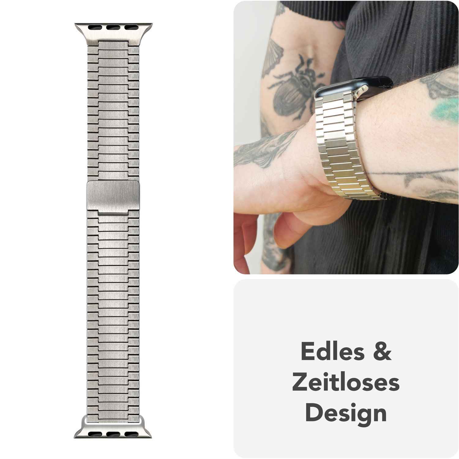 NALIA Chronos Edelstahl Armband für Apple Watch SE/10/9/8/7/6/5/4/3/2/1, Gehäusegröße 38/40/41/42mm, Magnetisches Metall Loop Ersatzarmband