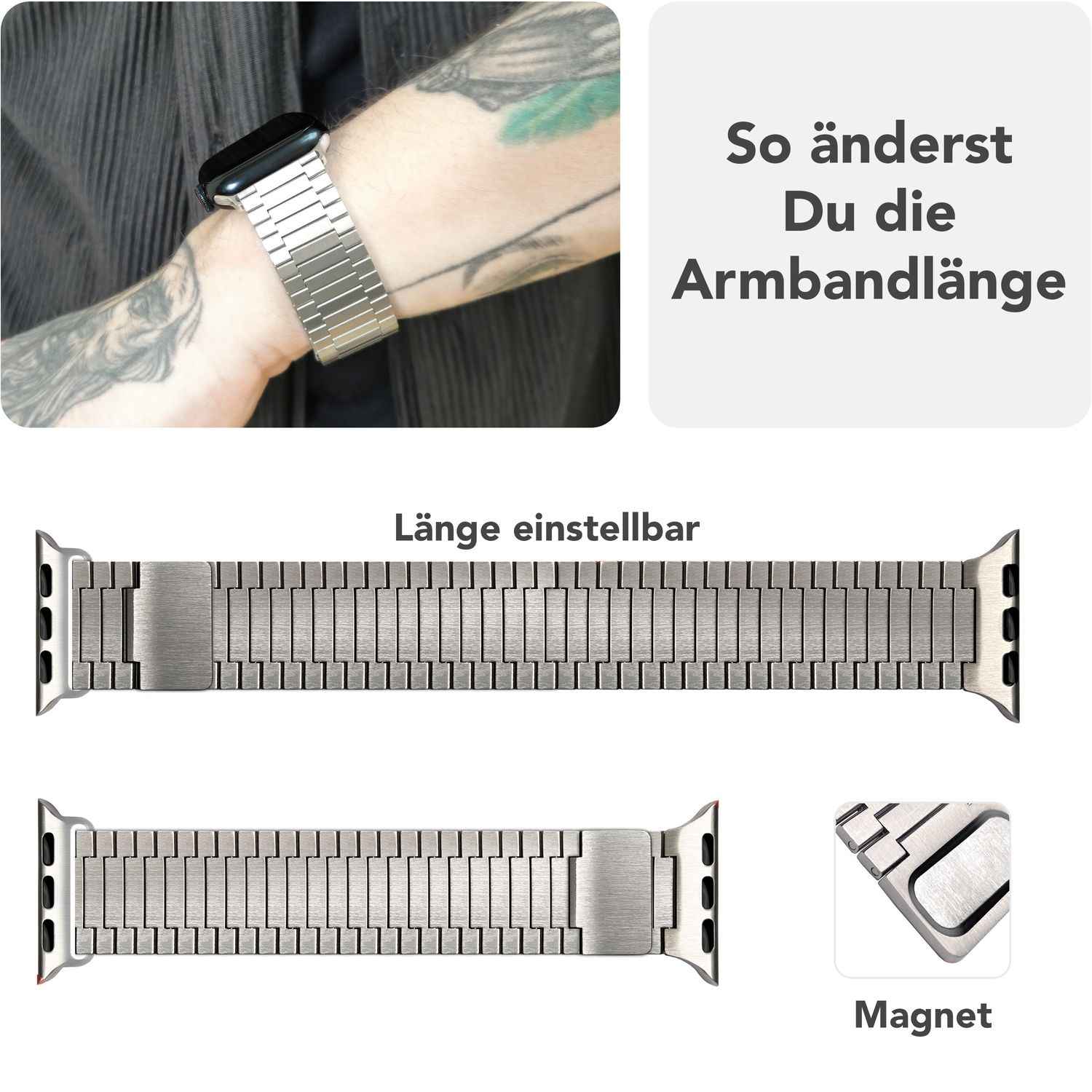 NALIA Chronos Edelstahl Armband für Apple Watch SE/10/9/8/7/6/5/4/3/2/1, Gehäusegröße 38/40/41/42mm, Magnetisches Metall Loop Ersatzarmband