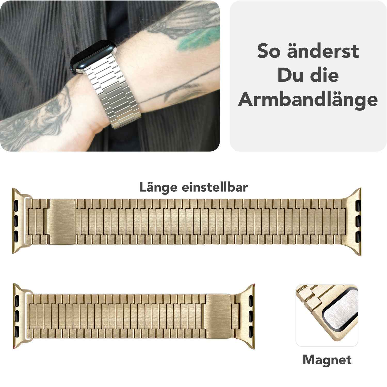 NALIA Chronos Edelstahl Armband für Apple Watch SE/10/9/8/7/6/5/4/3/2/1, Gehäusegröße 38/40/41/42mm, Magnetisches Metall Loop Ersatzarmband