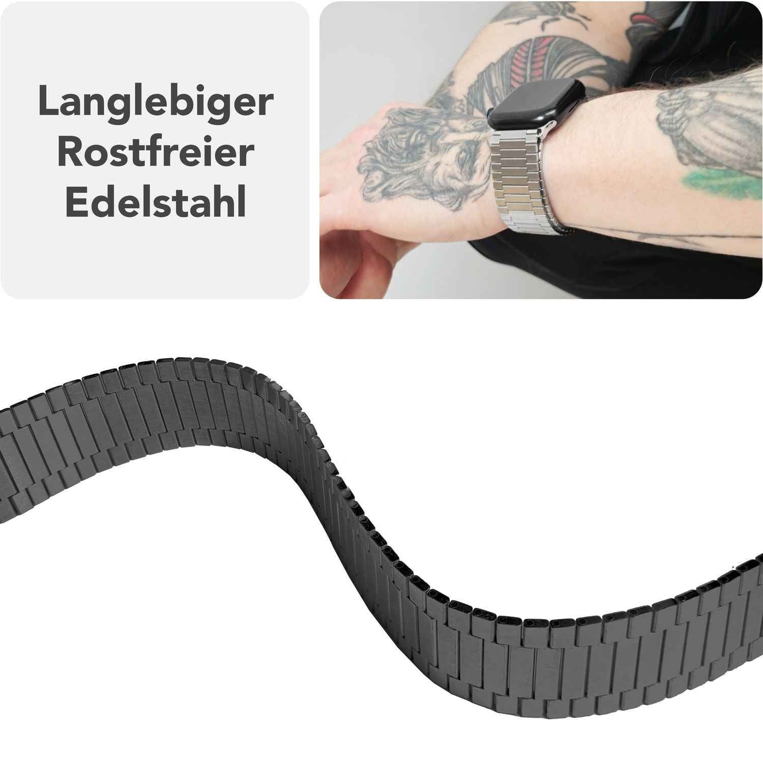 NALIA Chronos Edelstahl Armband für Apple Watch SE/10/9/8/7/6/5/4/3/2/1, Gehäusegröße 38/40/41/42mm, Magnetisches Metall Loop Ersatzarmband