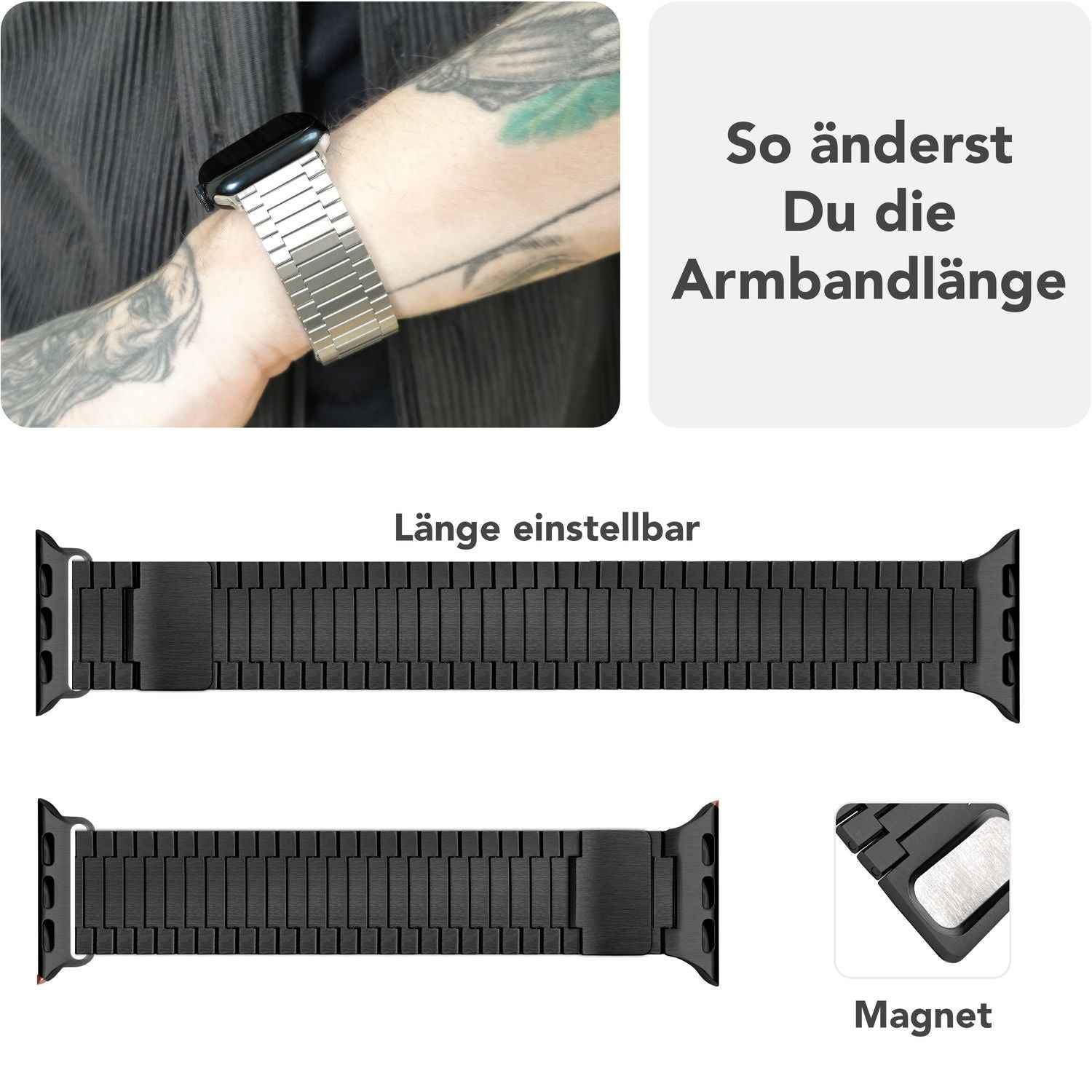NALIA Chronos Edelstahl Armband für Apple Watch SE/10/9/8/7/6/5/4/3/2/1, Gehäusegröße 38/40/41/42mm, Magnetisches Metall Loop Ersatzarmband