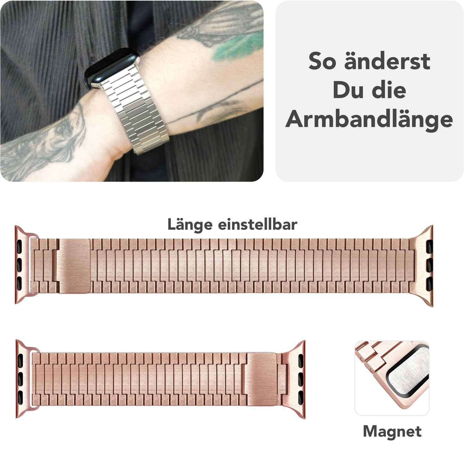 NALIA Chronos Edelstahl Armband für Apple Watch SE/10/9/8/7/6/5/4/3/2/1, Gehäusegröße 38/40/41/42mm, Magnetisches Metall Loop Ersatzarmband